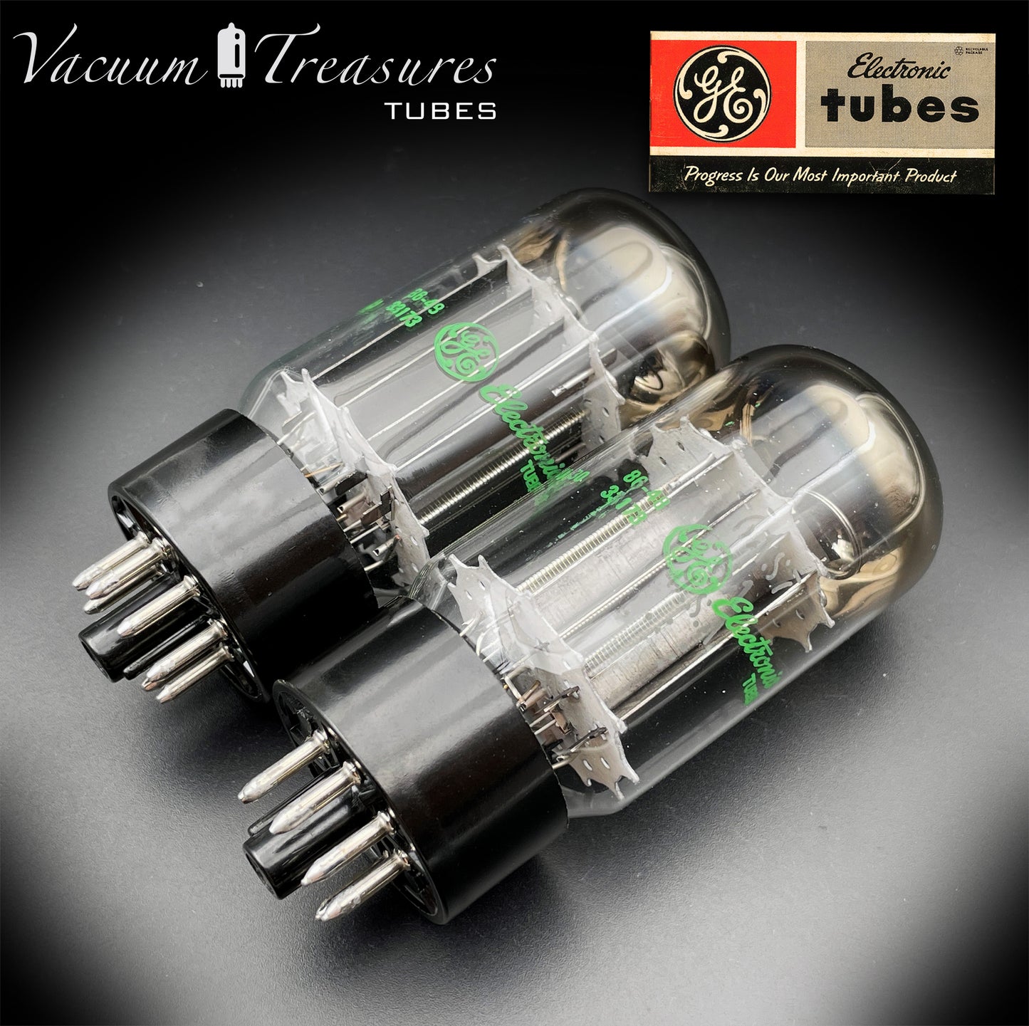 6AS7GA / 6080 GE NOS NIB Black Plate Green Print Matched Pair AMPLITREX Tested