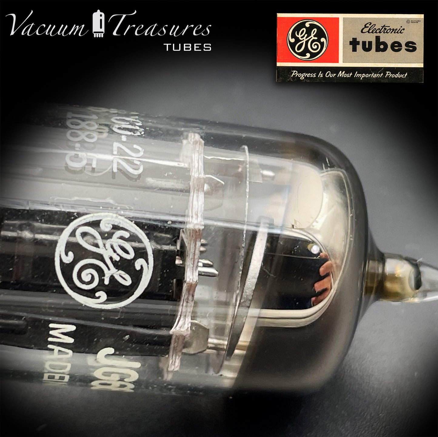 6072 / 12AY7 NOS GE JG Matched Pair Black Plates Triple Mica Halo Getter USA ’60s - AMPLITREX Tested