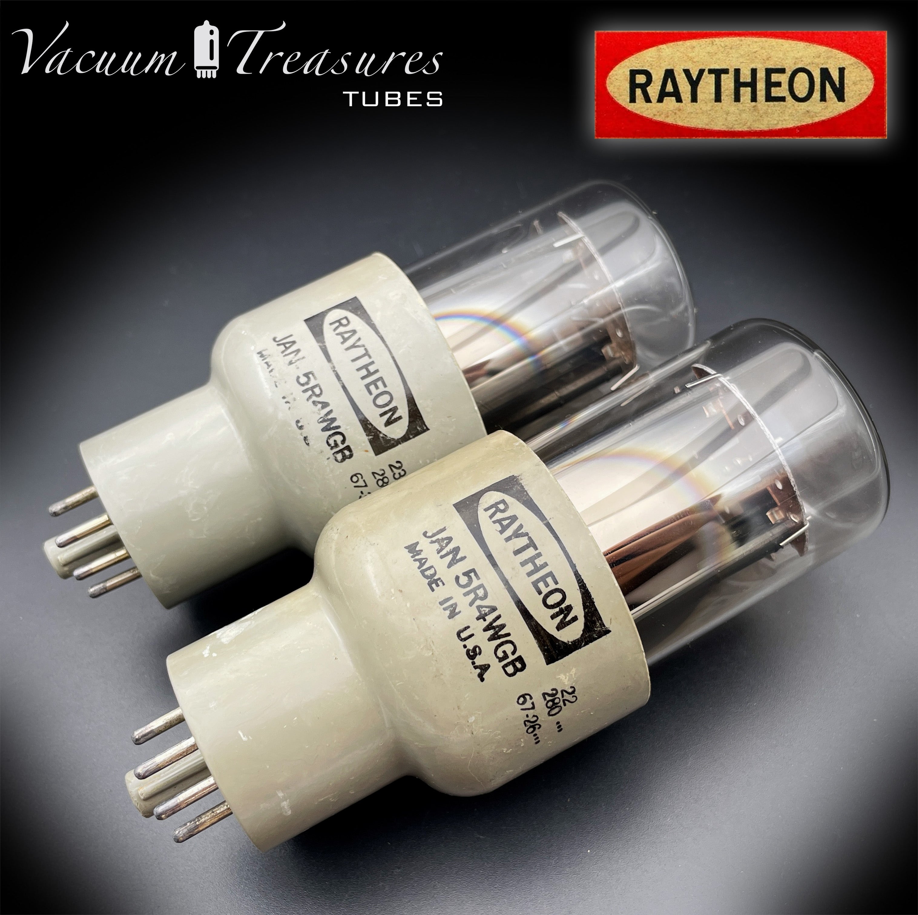 5R4WGB RAYTHEON Matched Pair – Black Plates Hanging Filaments