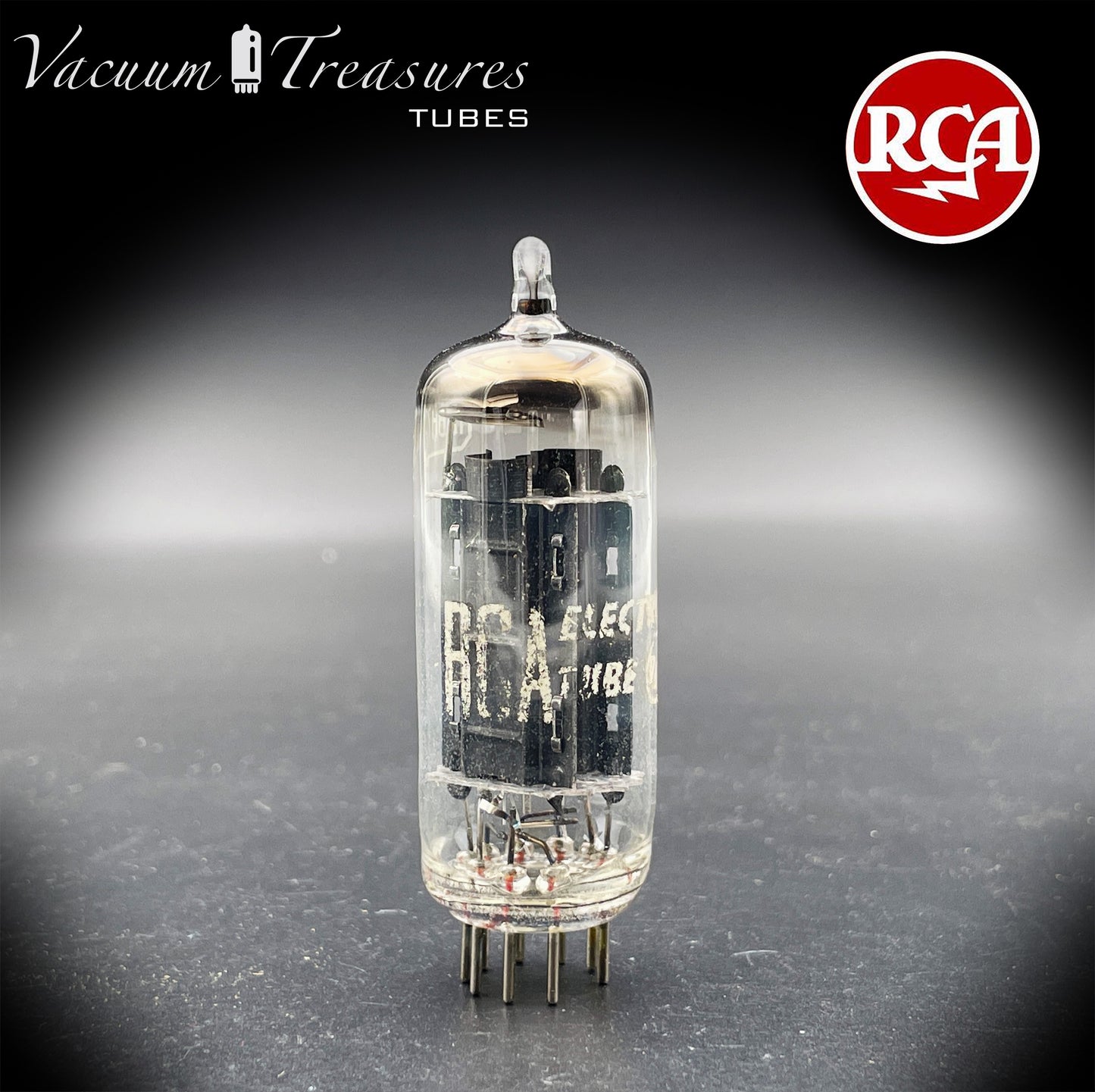12BH7A RCA NOS NIB Black Plates Dimpled D-Foil Getter USA 1950s AMPLITREX Tested