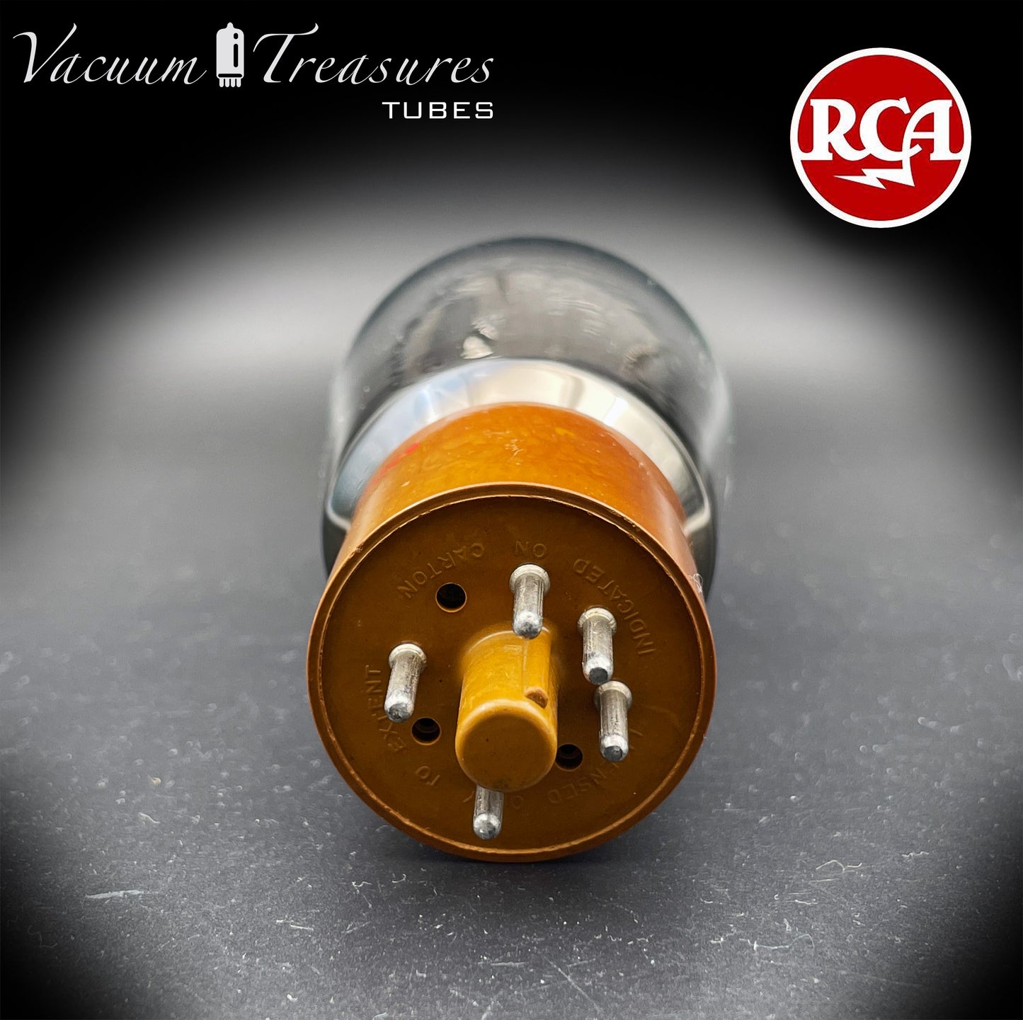 5R4GY INTERNATIONAL (RCA) – Black Plates Brown Base – Hanging Filaments – NOS NIB – Made in USA '50s