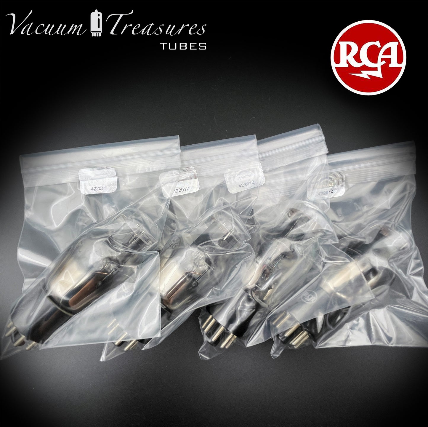 6G6G = VT-198A = 6G6GT RCA NOS NIB Matched Quad Black Plates Square Getter Power Pentode USA