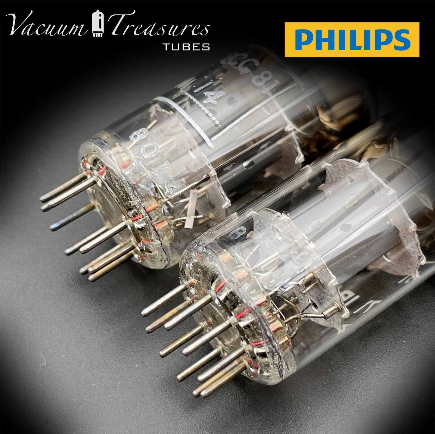 12AT7 ( ECC81 ) NOS NIB PHILIPS by Mullard, Blackburn Plant, Wing Gray Plates Halo Getter Matched Pair Tubes MADE IN GT. BRITAIN