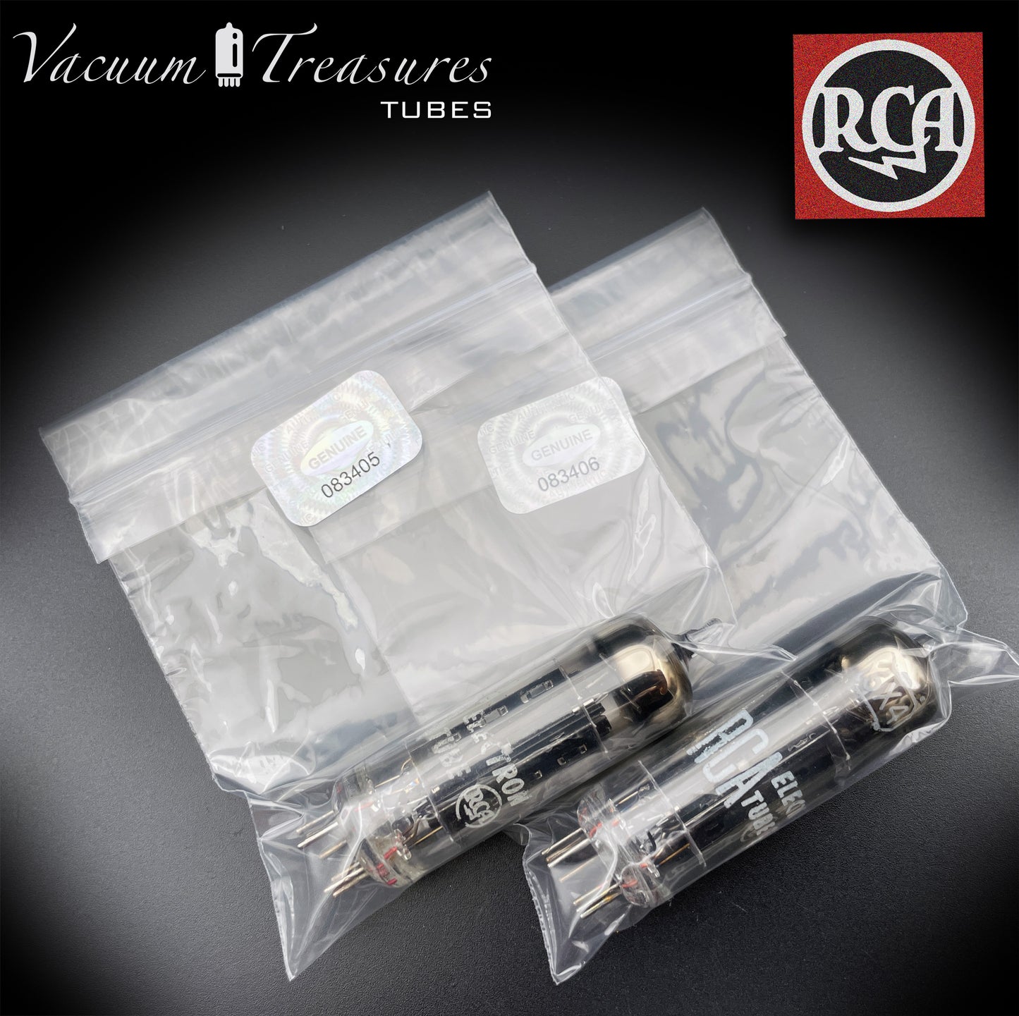 6X4 ( EZ90 ) NOS NIB RCA Black Plates Foil Getter Matched Pair Tubes Rectifiers Made in USA '50s