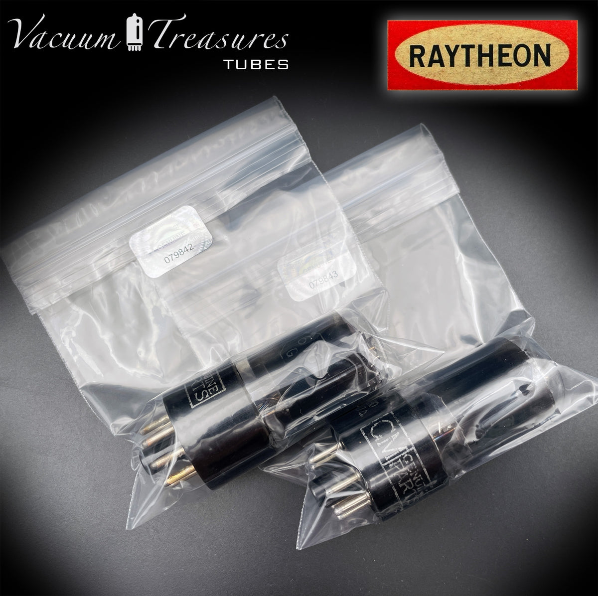 6V6GT NOS GM by Raytheon Black Plates Smoked Glass Square Getter Matched Pair Tubes USA 1957