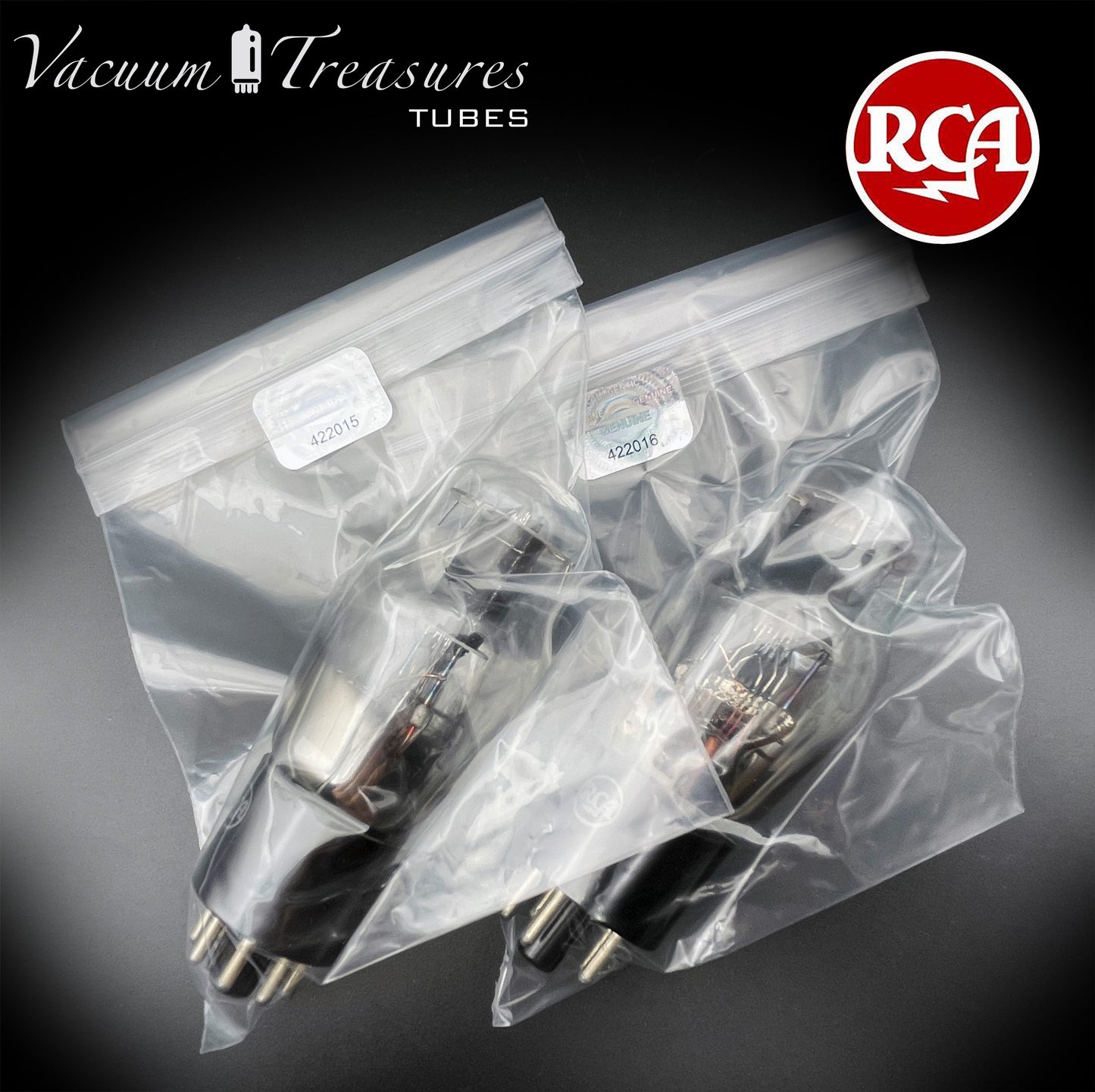6G6G = VT-198A = 6G6GT RCA NOS NIB Matched Pair Black Plates Square Getter Power Pentode USA