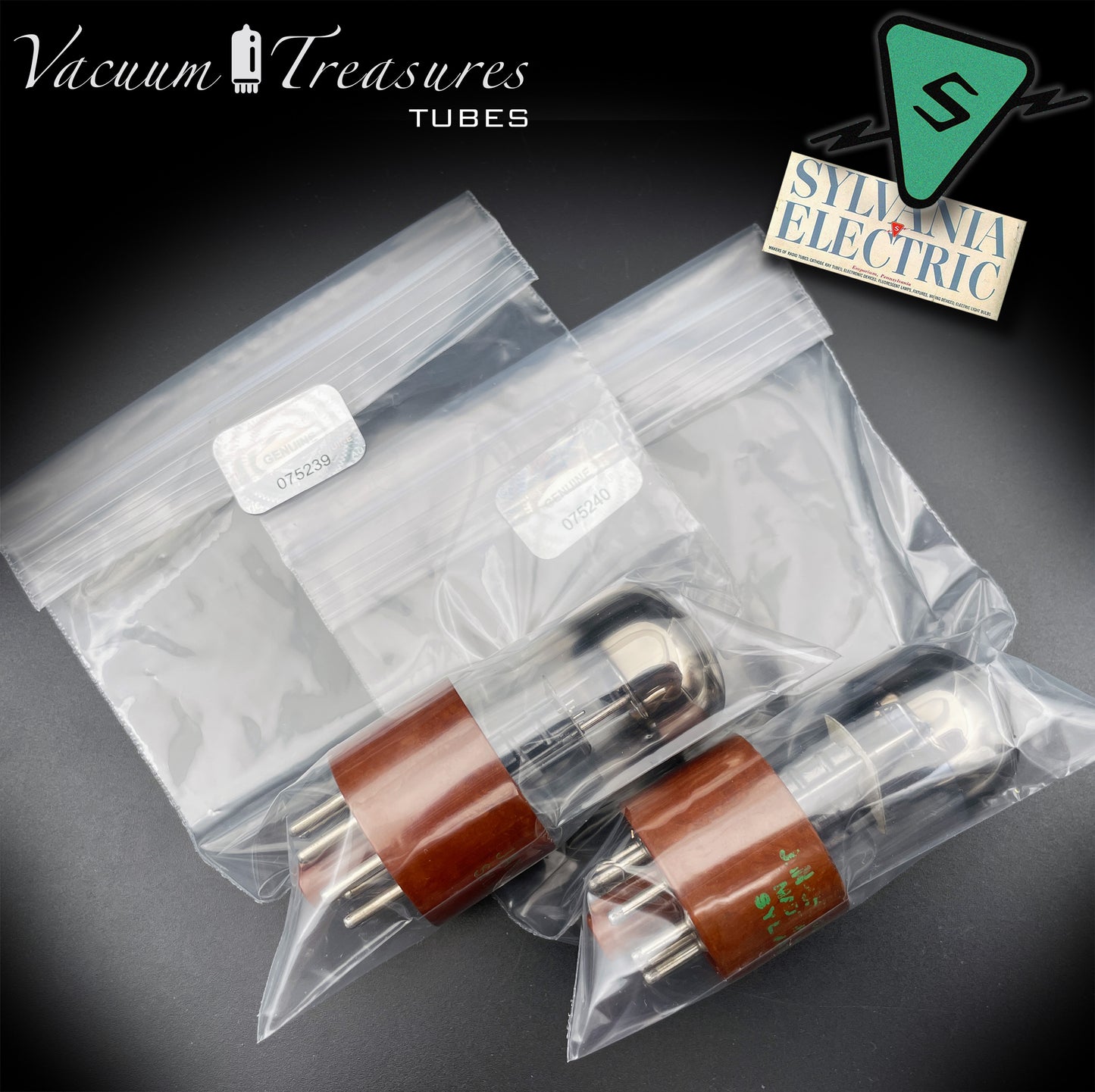 JAN-CHS 6SL7WGT NOS NIB SYLVANIA Brown Base Square Getter AMPLITREX Tested Pair Made in USA '50s