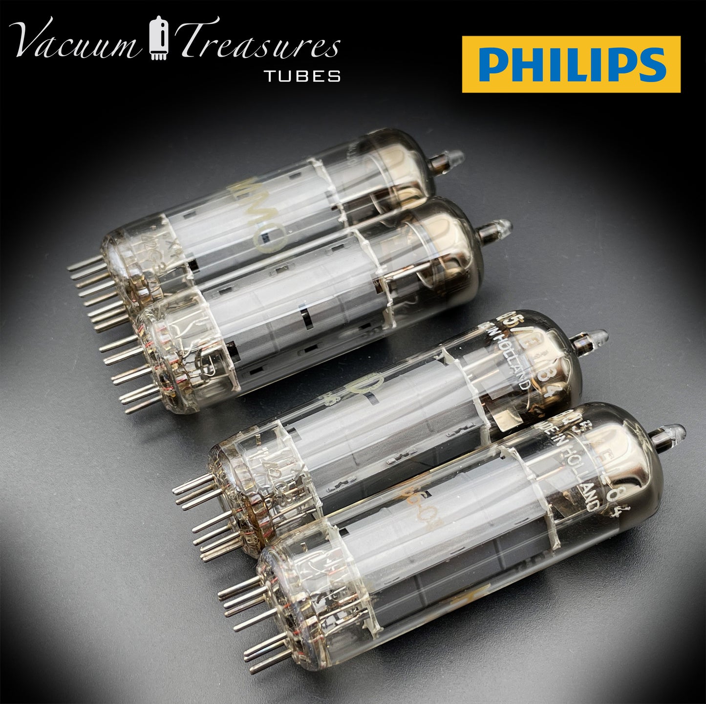 6BQ5 ( EL84 ) AMPEREX PHILIPS Heerlen plant Gray Plates Halo Getter rX4 Matched Tubes Made in HOLLAND