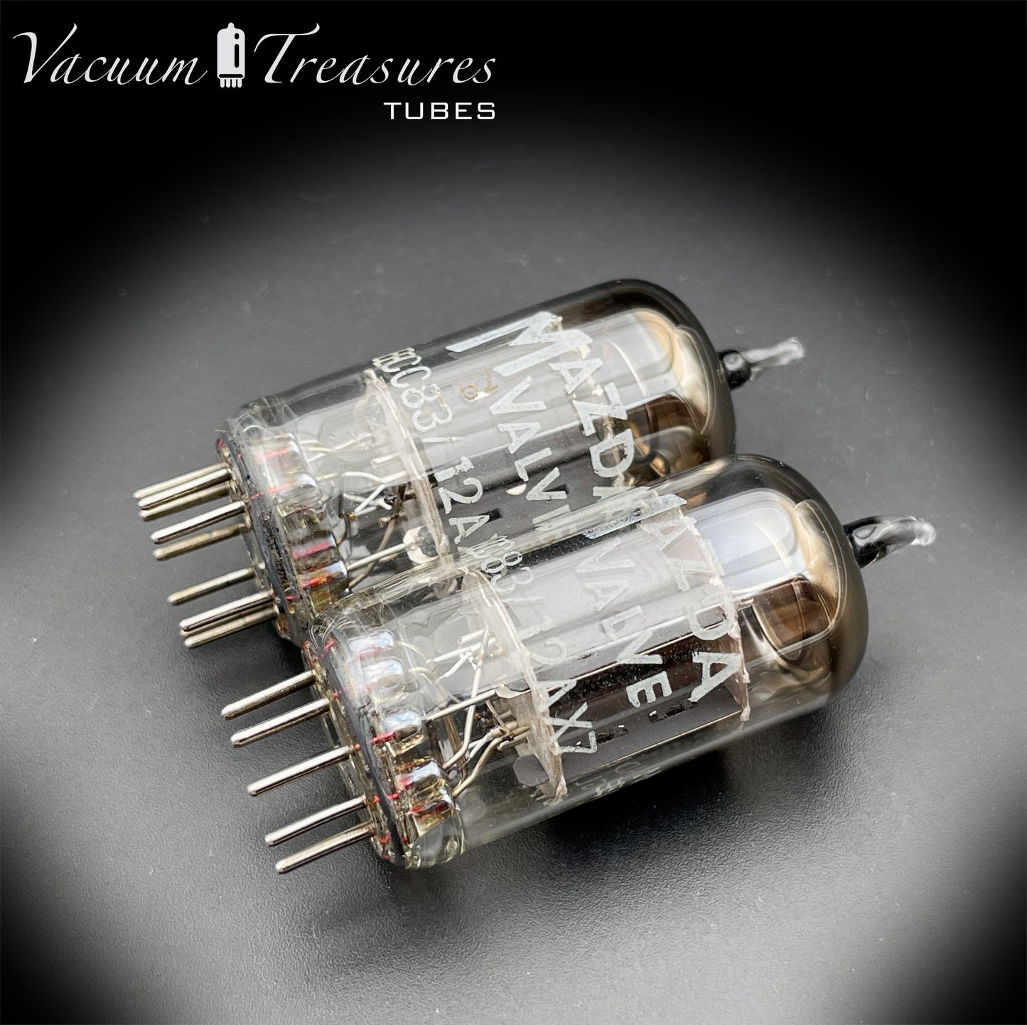 12AX7 / ECC83 Mazda Valve Tested Pair Same Date Codes Short Gray Plates Halo Getter Made in England BVA