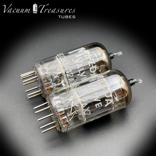 12AX7 / ECC83 Mazda Valve Tested Pair Same Date Codes Short Gray Plates Halo Getter Made in England BVA