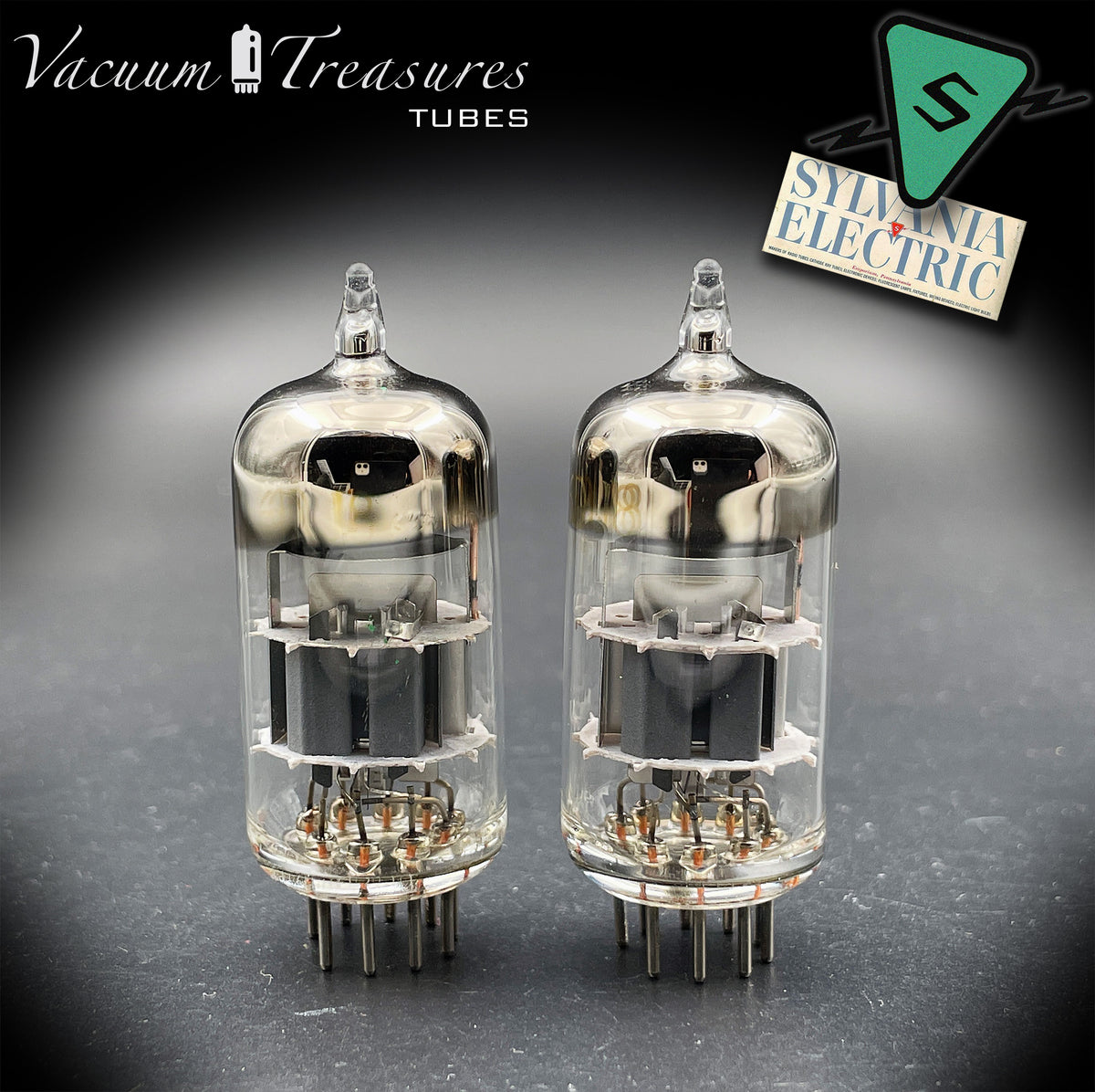 ECC88 / 6DJ8 SYLVANIA AMPLITREX Matched Pair Halo Getter Tubes Made in USA