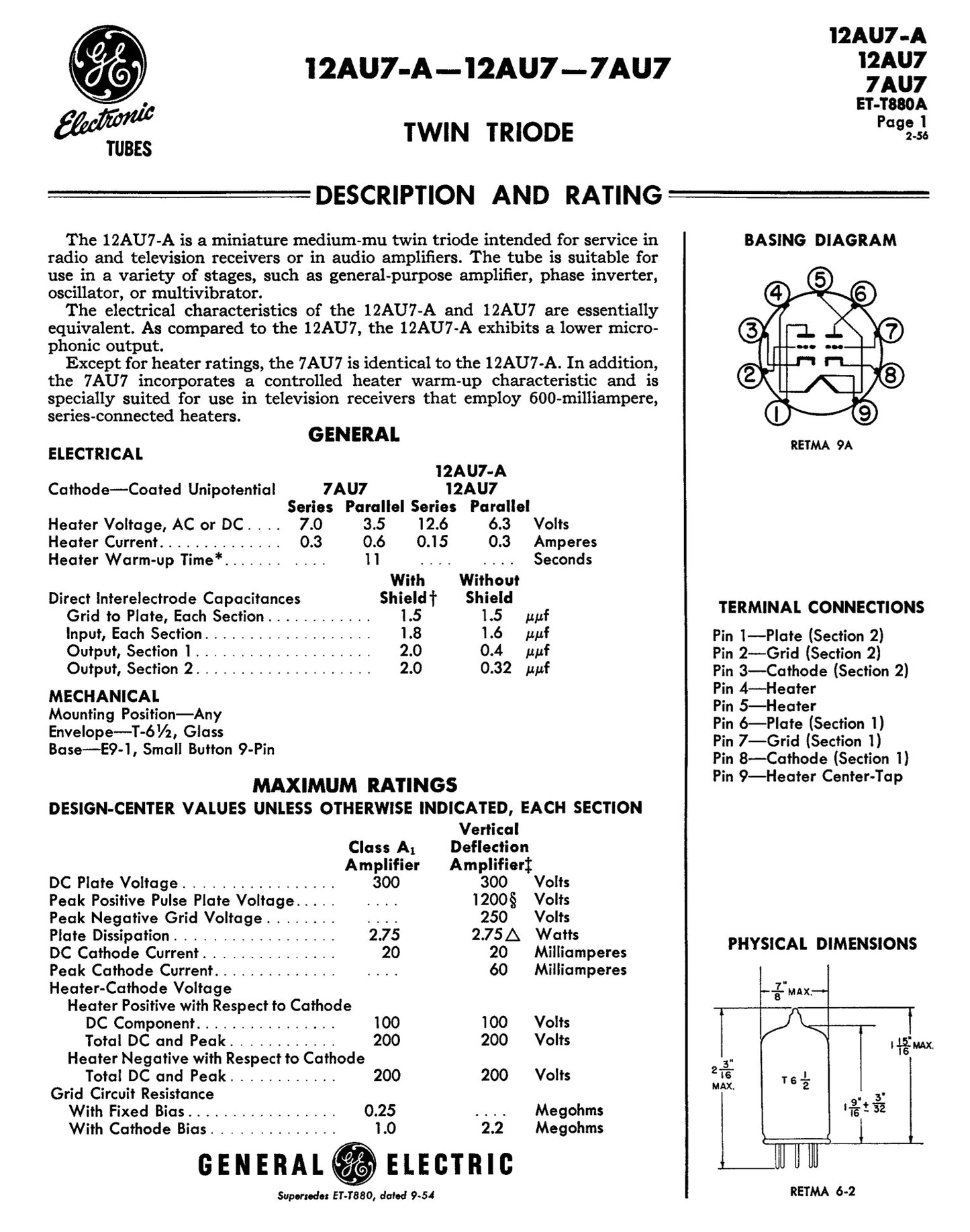 5963 / 12AU7 / ECC82 GE NOS Matched Pair - Long Gray Plates - AMPLITREX Tested - Made in USA