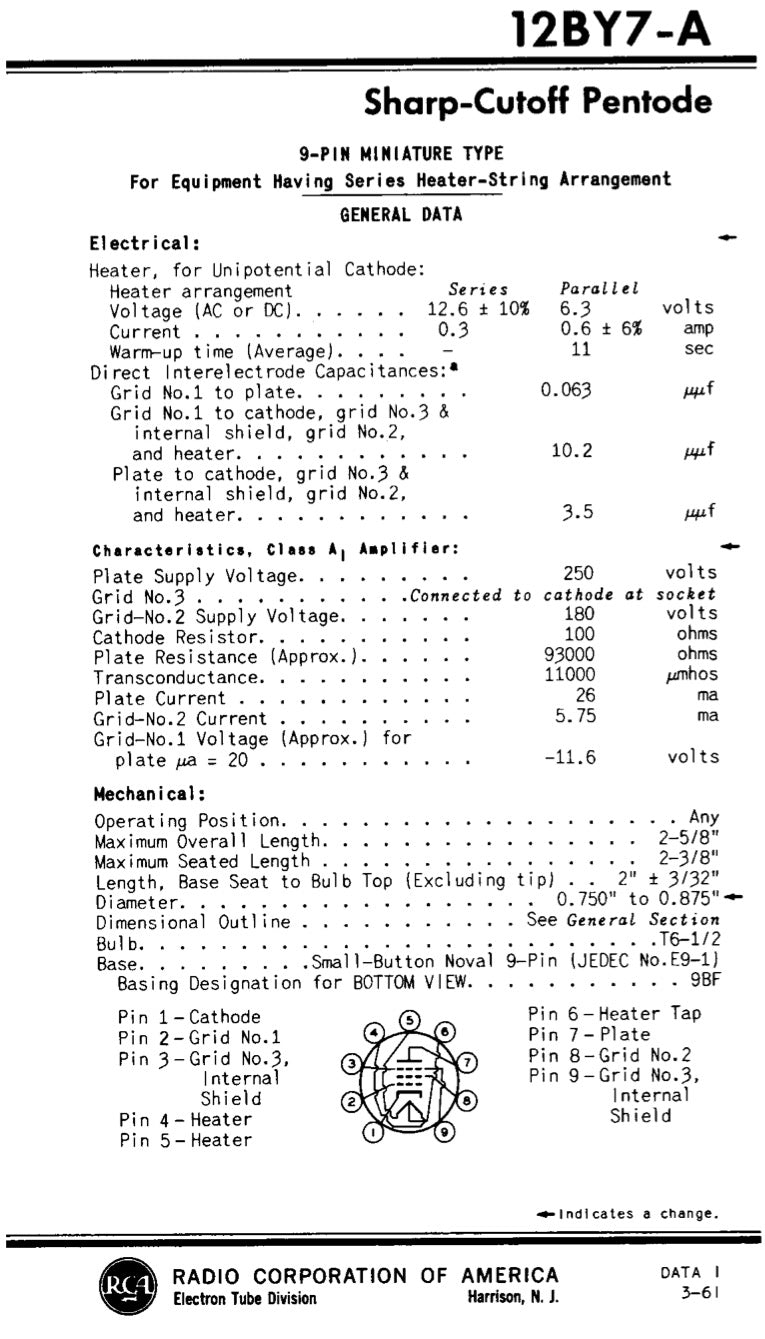 12BY7A EL180 RCA NOS Gray Plates Smoked Glass Halo Getter Tested Tube Made in USA
