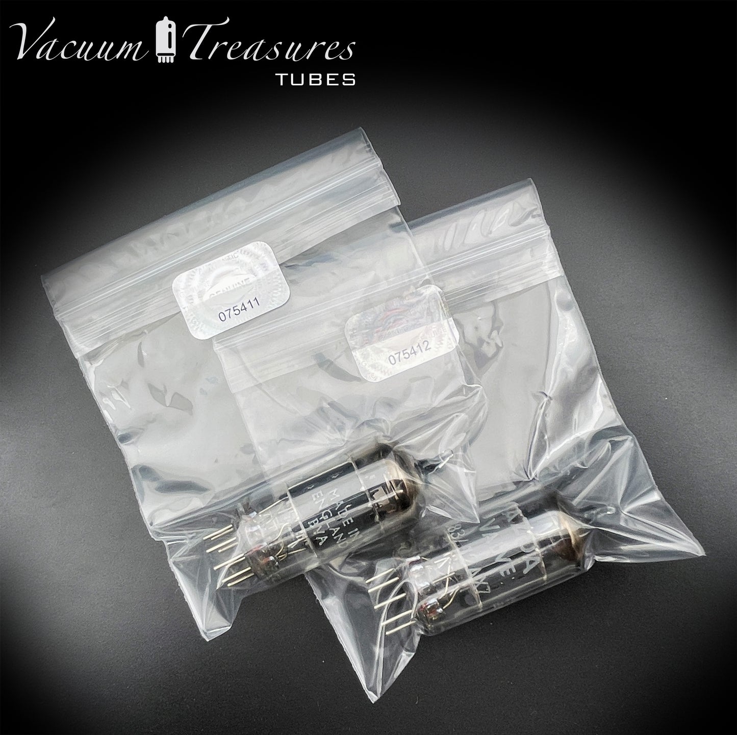12AX7 / ECC83 Mazda Valve Tested Pair Same Date Codes Short Gray Plates Halo Getter Made in England BVA