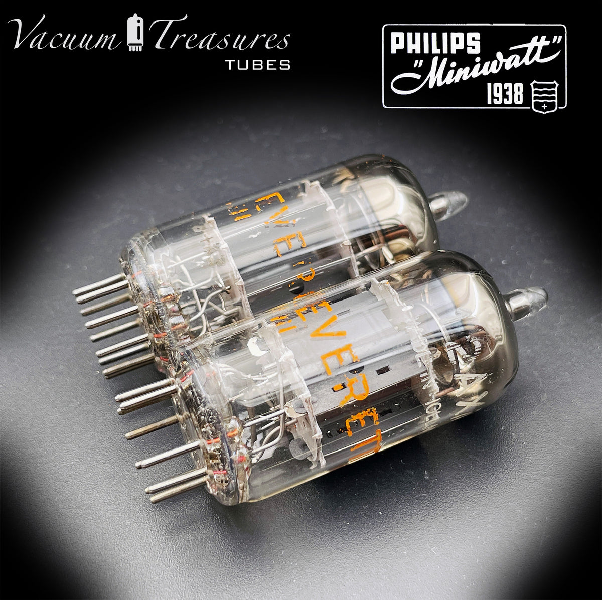 12AX7 / ECC83 NOS EVERETT by Philips Heerlen Matched Pair 1964 Short Gray Plates HOLLAND MADE