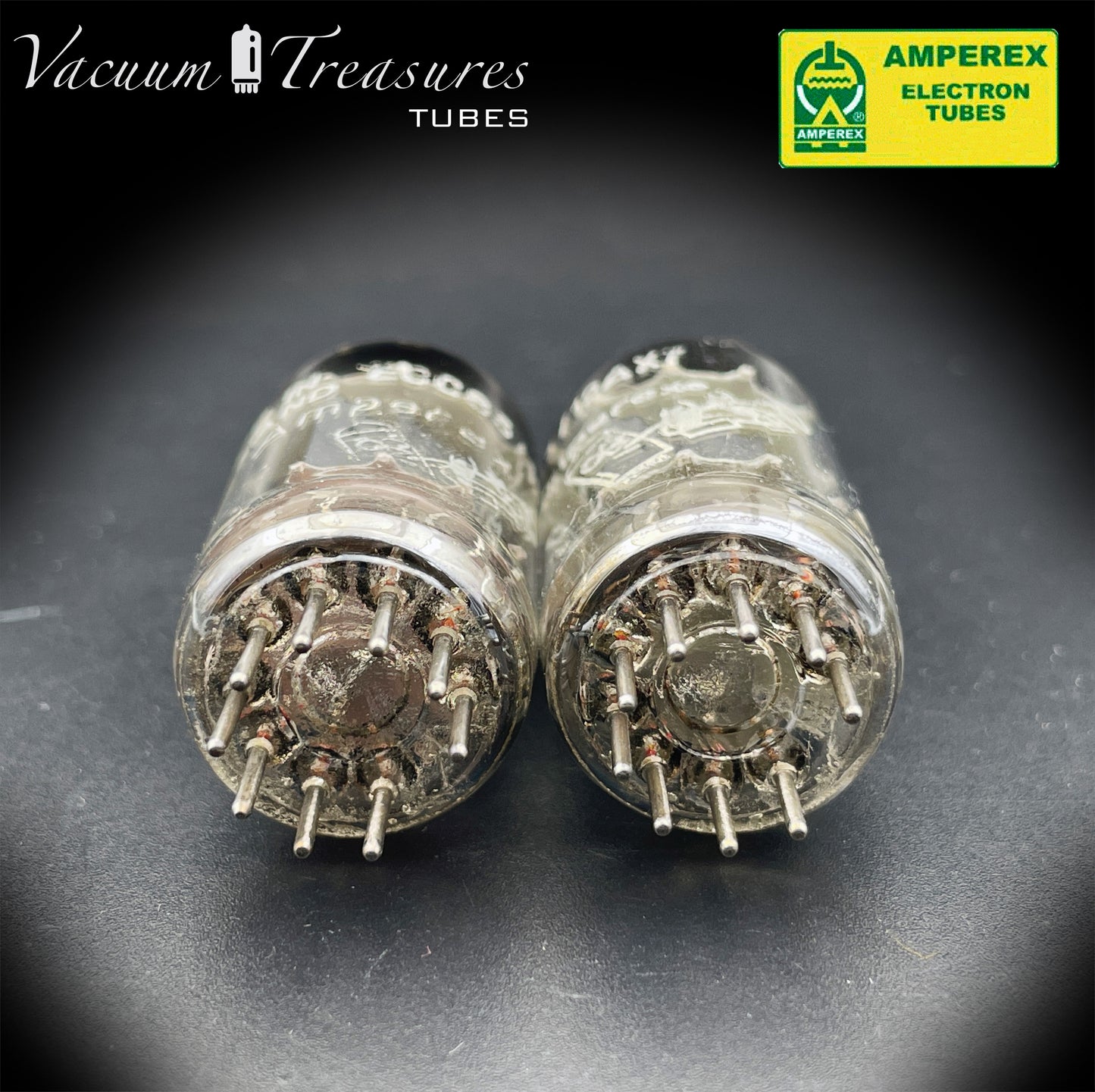 12AX7 / ECC83 NOS Amperex Bugle Boy Matched Pair AMPLITREX Tested Long Plates Foil Getter '58