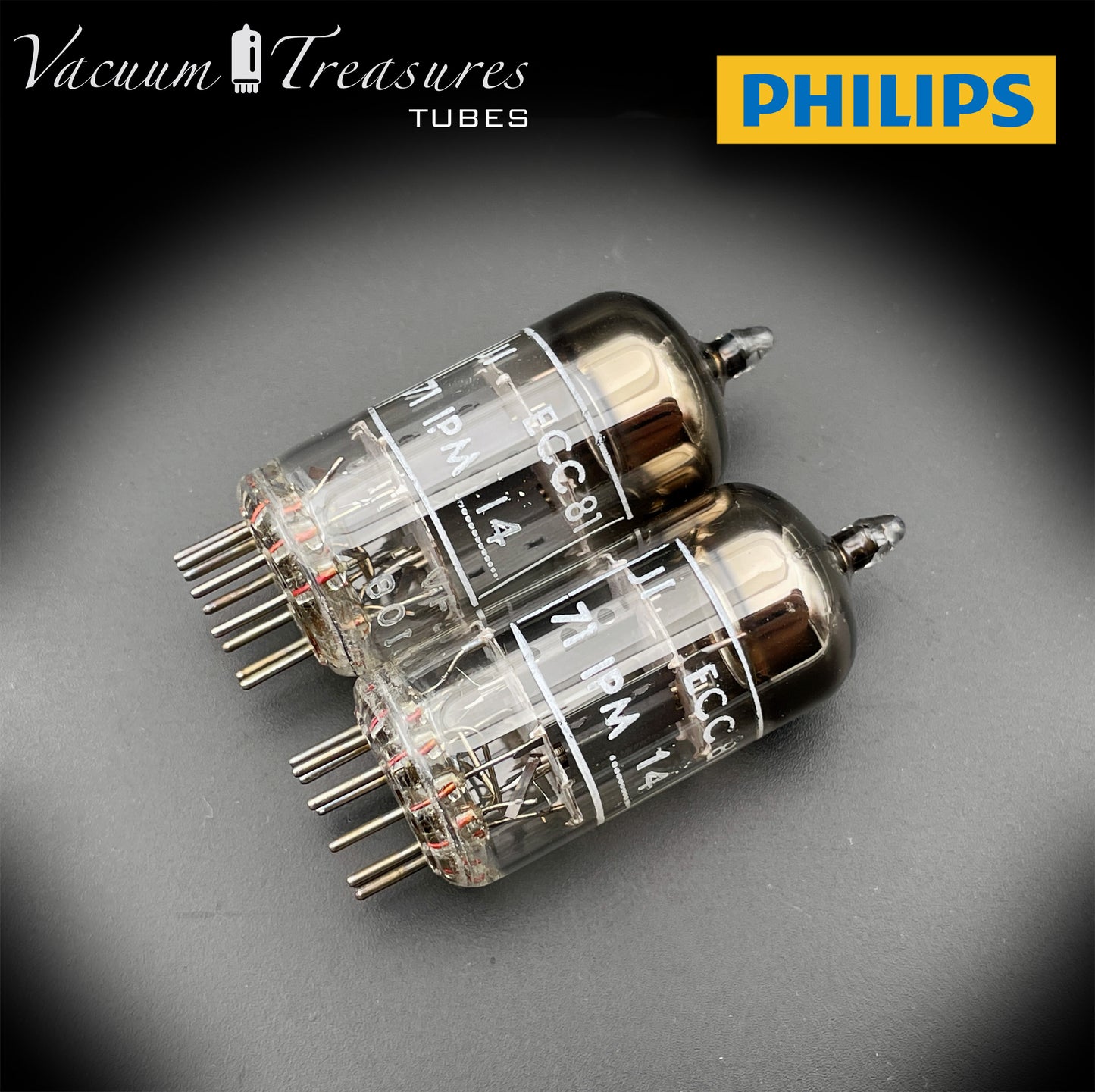 12AT7 ( ECC81 ) NOS NIB PHILIPS by Mullard, Blackburn Plant, Wing Gray Plates Halo Getter Matched Pair Tubes MADE IN GT. BRITAIN