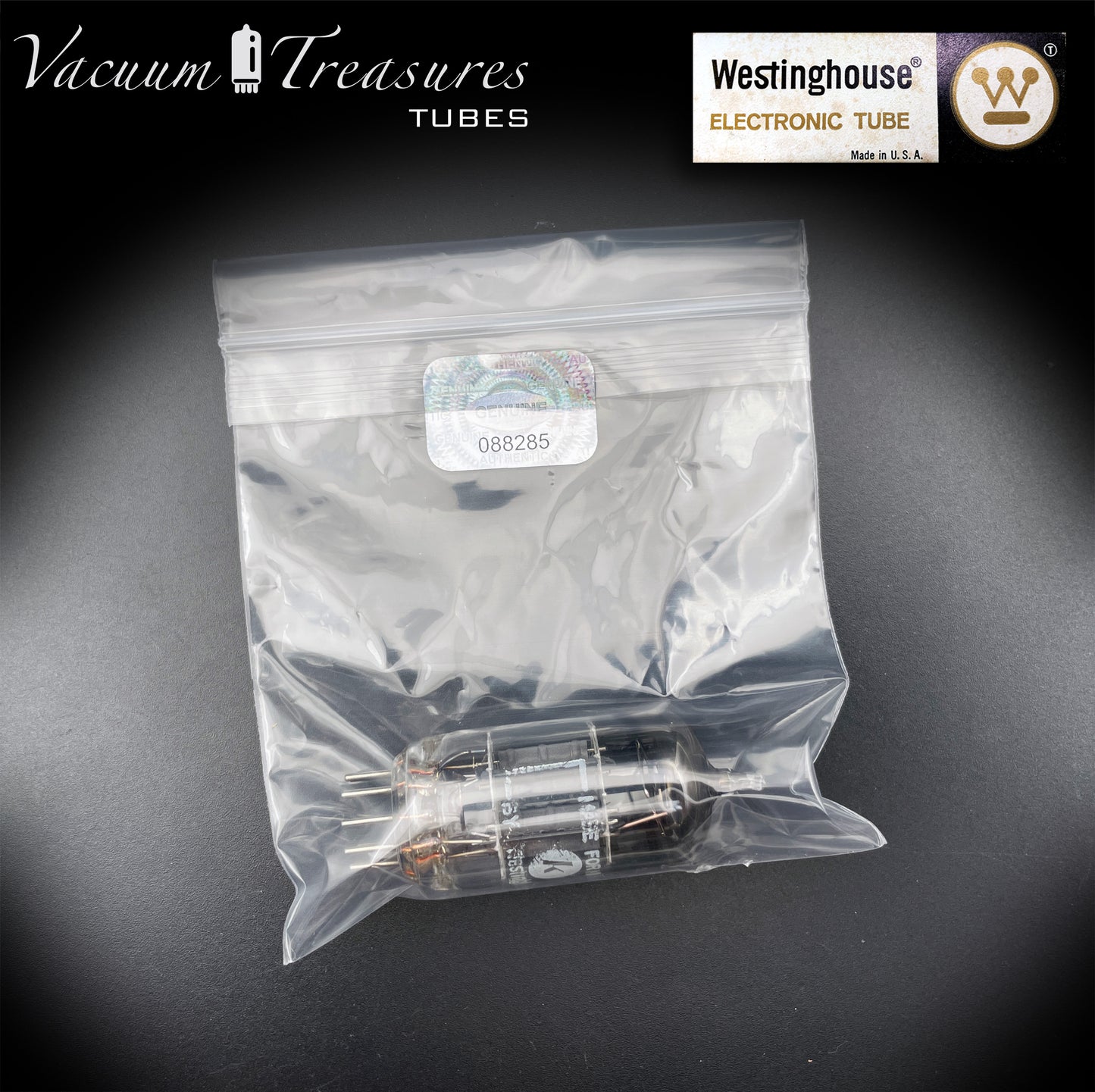 12AX7 / ECC83 Knight by Westinghouse Short Gray Plates Square Getter Tube Made in USA '50s