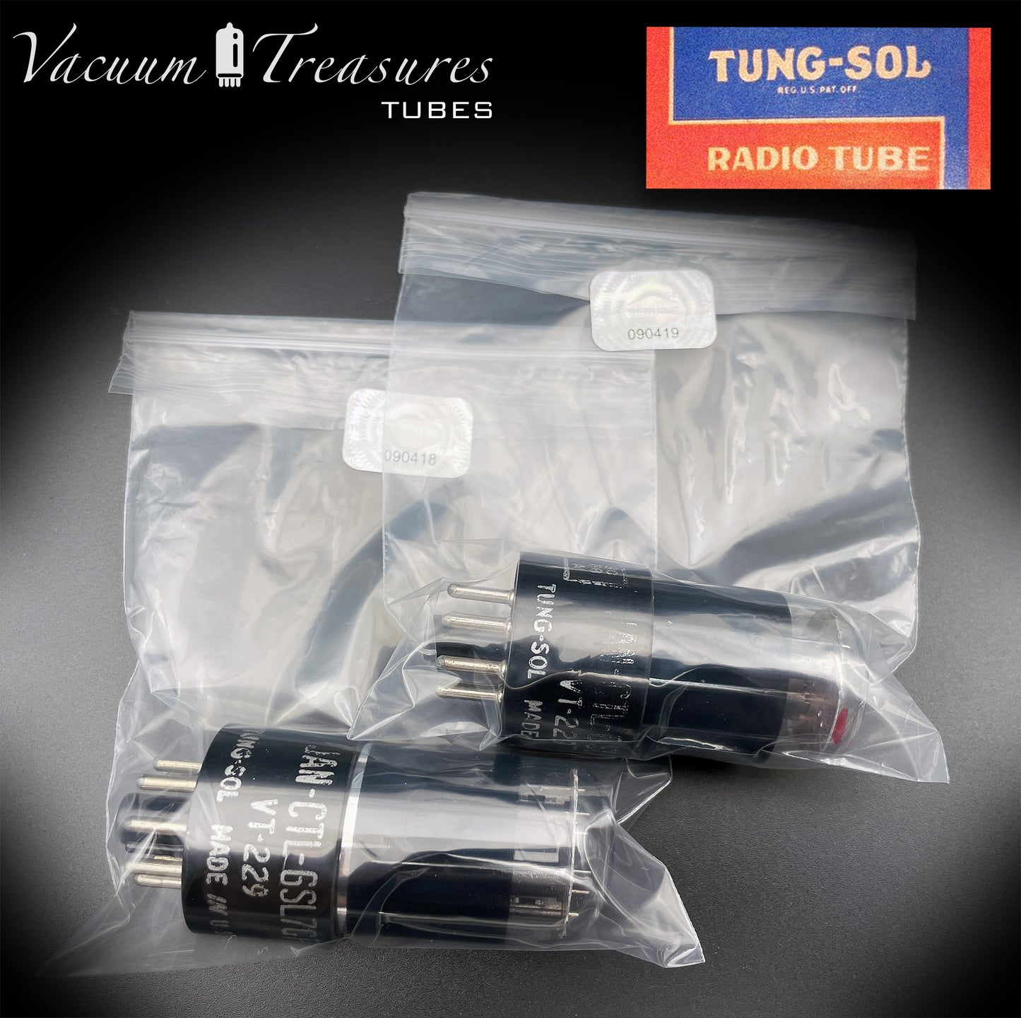 6SL7 GT ( VT-229 ) TUNG-SOL JAN CTL Black Glass Black Round Plates Matched Tubes Made in USA '50s