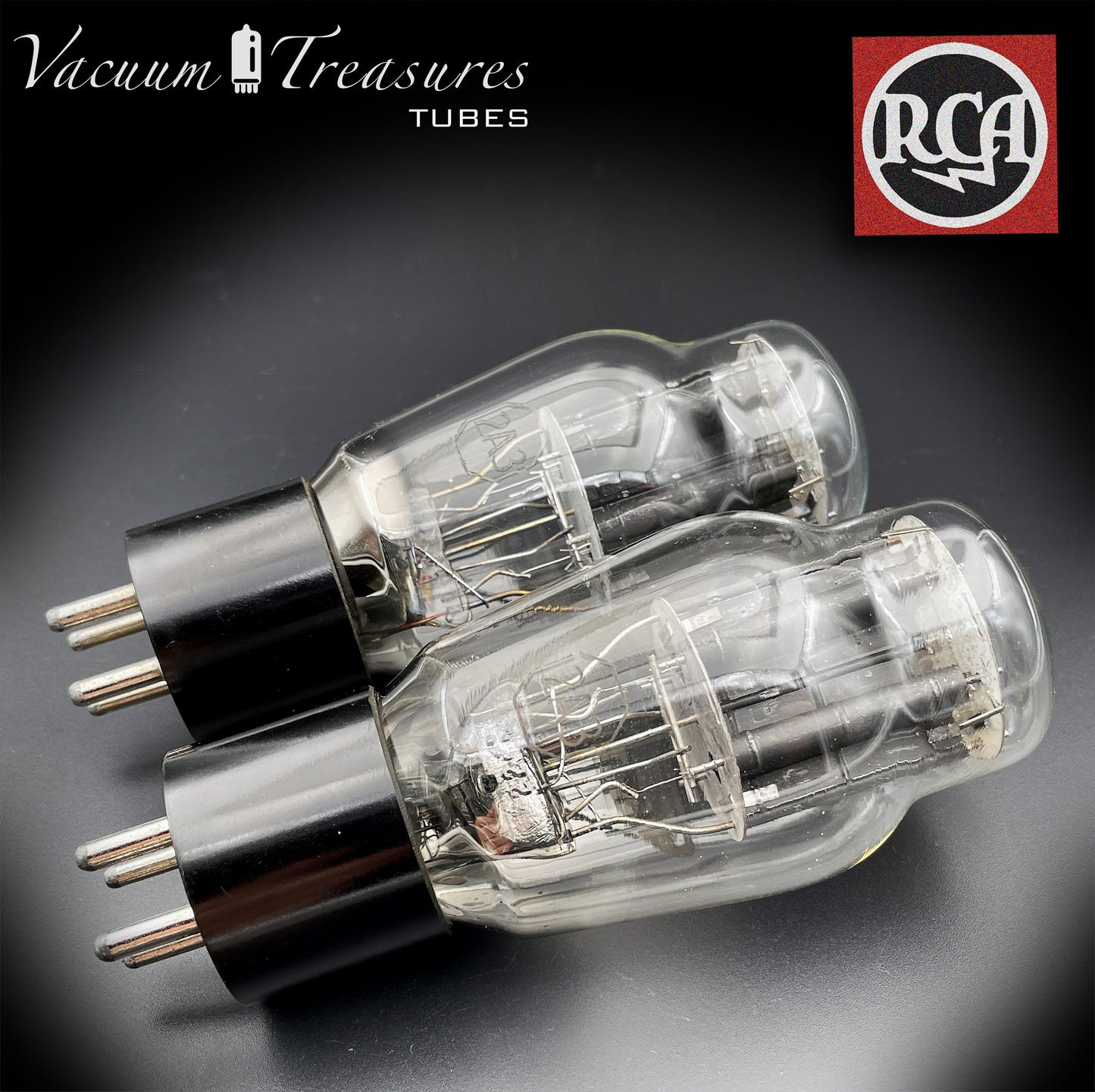 2A3 ( VT-95 ) RCA Bi-Plates Black Plates Dual Bottom Getter Matched Tubes Made in USA '50s