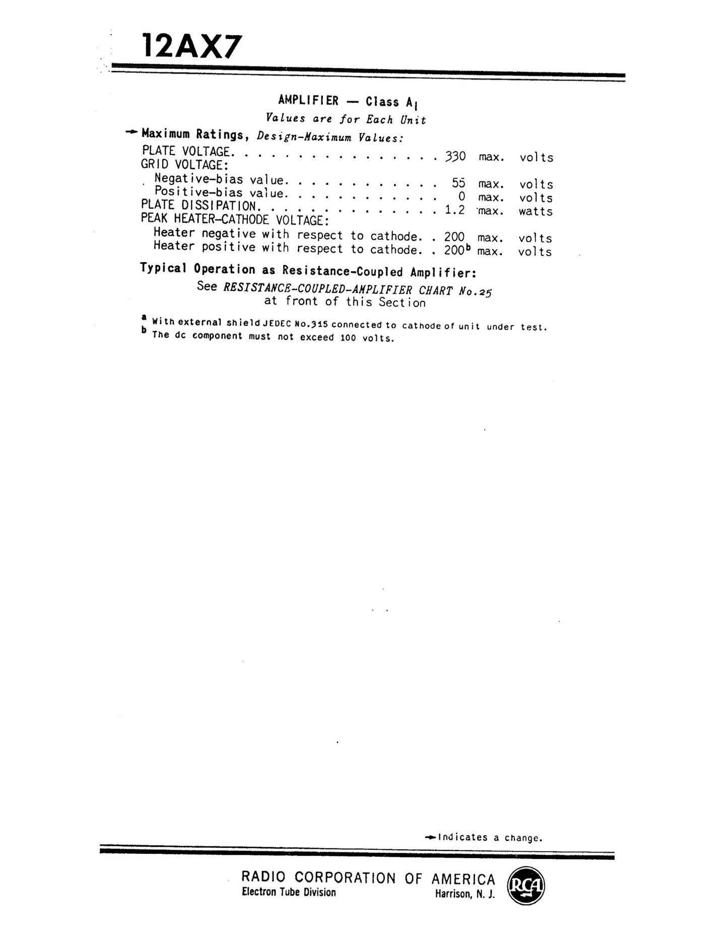 12AX7 ECC83 NOS RCA Long Black Plates Square Getter Tested Tube USA 1950s