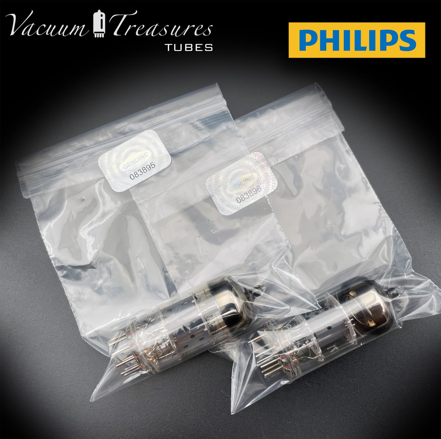 12AT7 ( ECC81 ) NOS NIB PHILIPS by Mullard, Blackburn Plant, Wing Gray Plates Halo Getter Matched Pair Tubes MADE IN GT. BRITAIN