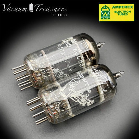 12AX7 / ECC83 NOS Amperex Bugle Boy Matched Pair AMPLITREX Tested Long Plates Foil Getter '58