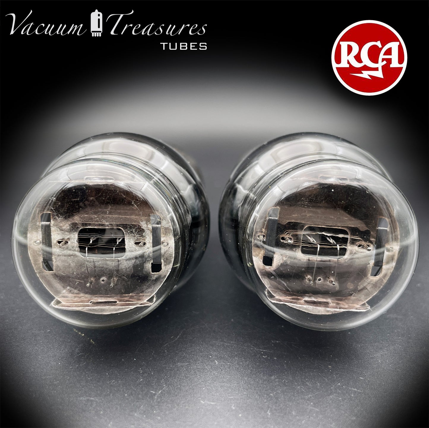 45 ST RCA Cunningham Matched Pair Black Plates Foil Dimpled Getter Radiotron Tubes Made in USA 1930's