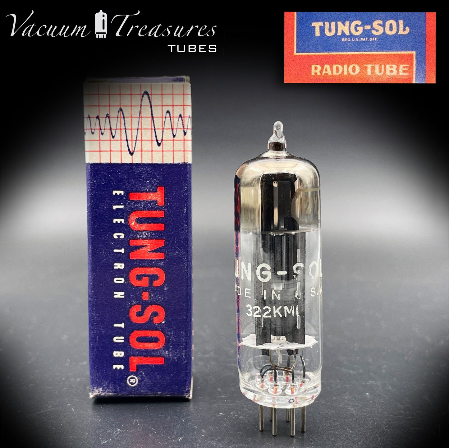 12X4 TUNG-SOL NOS NIB Black Plates Square Getter Tube Rectifier Made in USA '50s