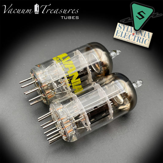 12AT7 / ECC81 SYLVANIA NOS – Black Square Plates Halo Getter – Export Quality Made in USA