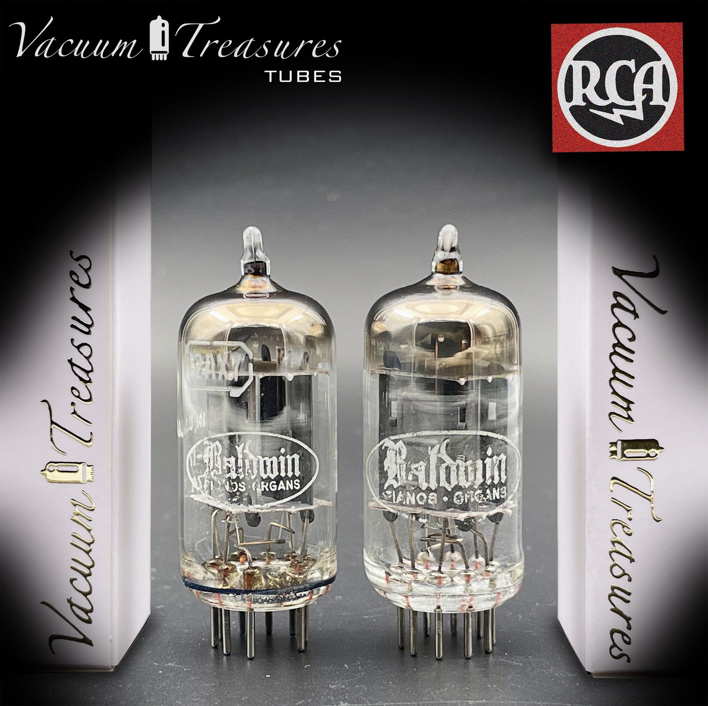 12AX7 ( ECC83 ) RCA for Baldwin Long Gray Plates Square Getter Matched Tubes MADE IN USA '59