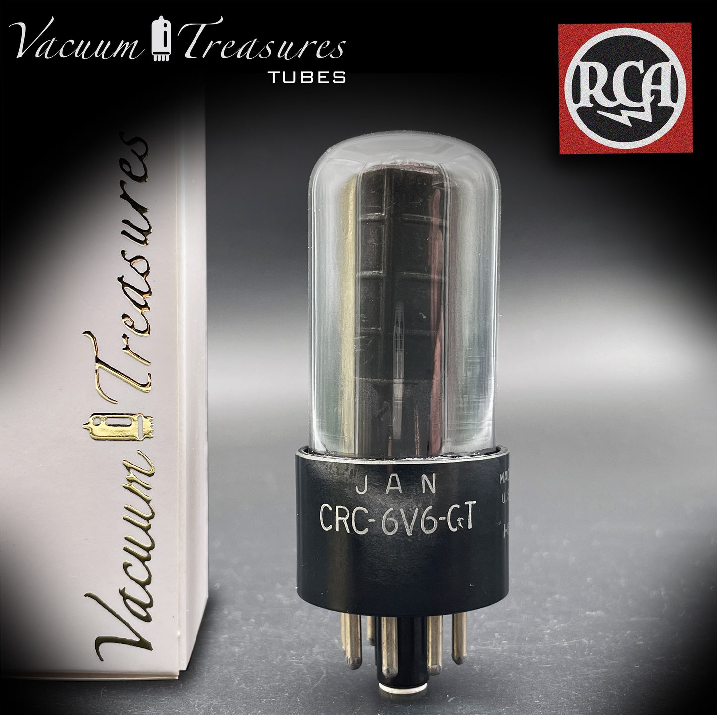 JAN CRC 6V6 GT ( VT 107-A ) RCA Black Glass DD Getter Tube testé de qualité militaire fabriqué aux États-Unis '51