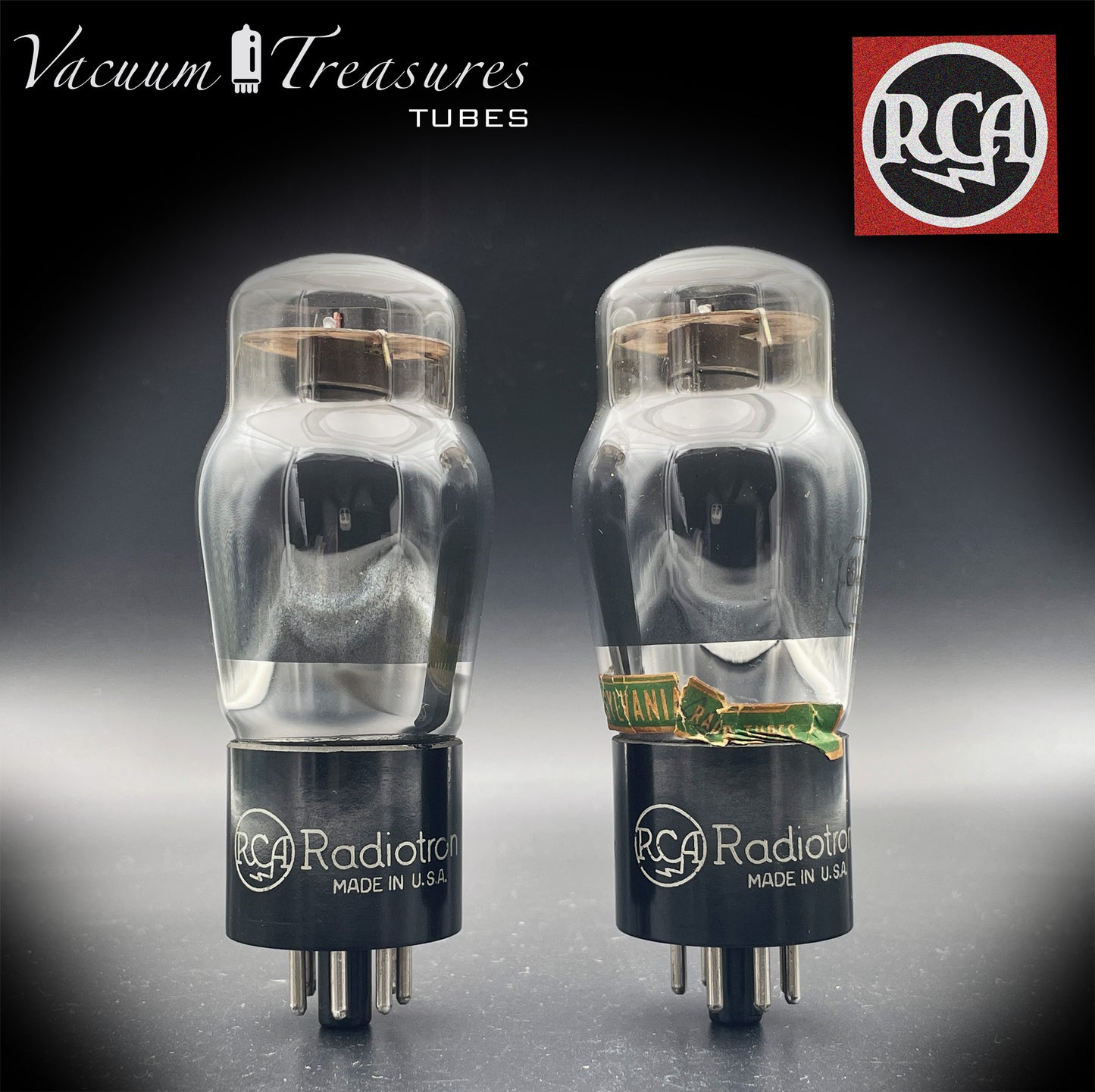 6V6G RCA Radiotron Matched Pair - Smoked Glass Black Plates Foil Getter - Same Factory Code - USA '50s - AMPLITREX Tested