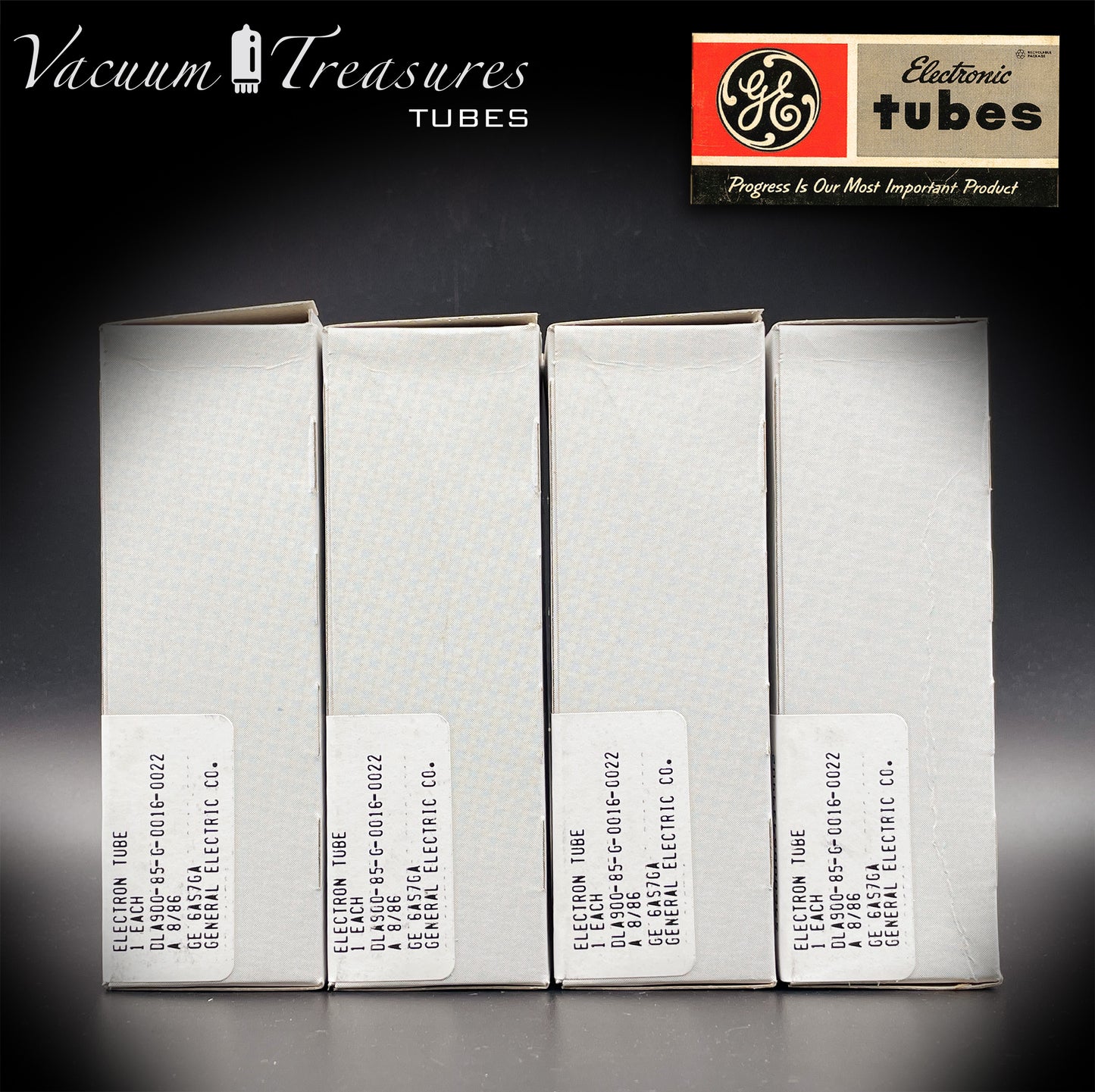 6AS7GA / 6080 GE NOS NIB Matched Quad Black Plates Green Print AMPLITREX Tested