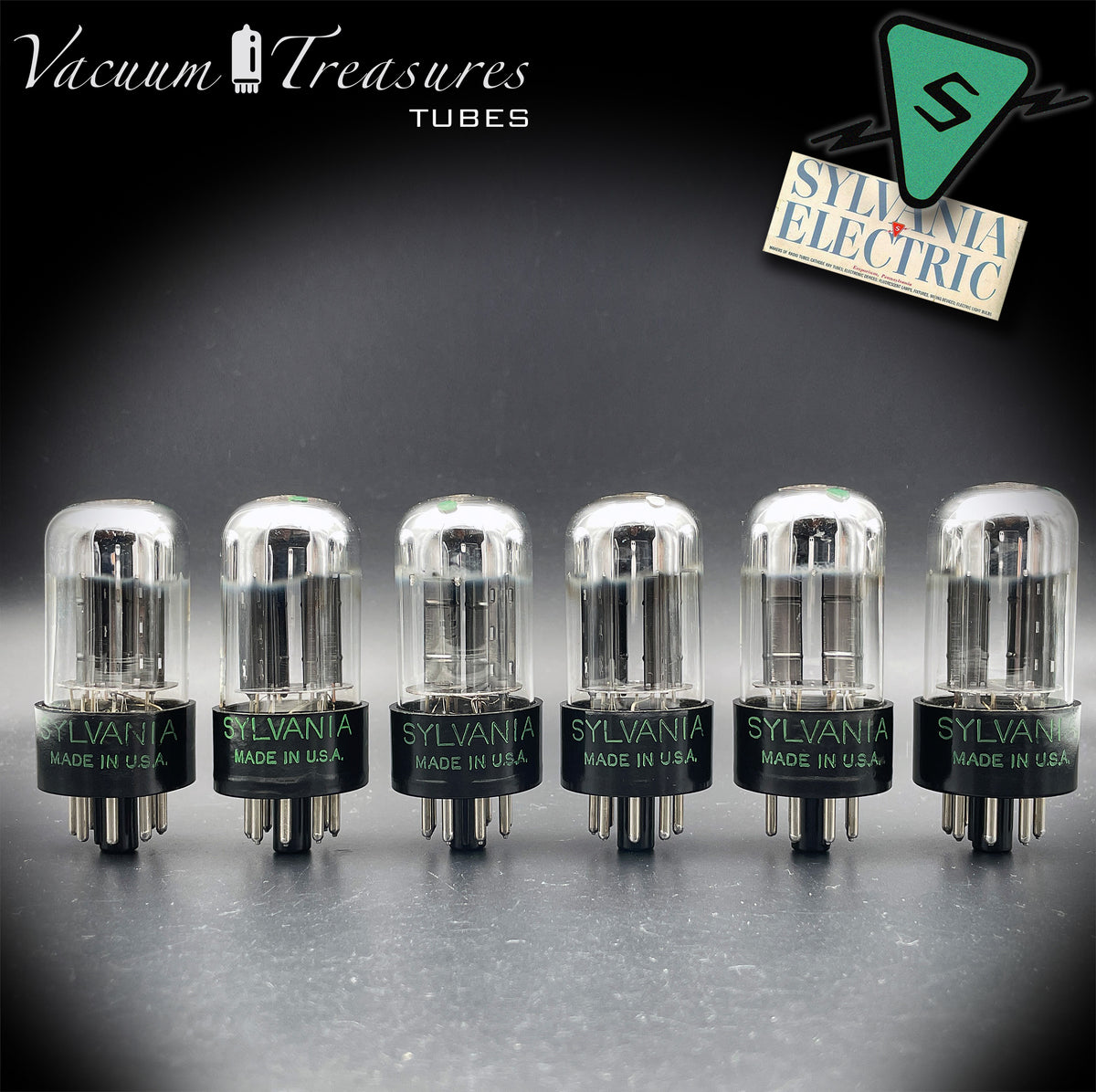 6SN7GTA NOS SYLVANIA Chrome Top Matched Sextet - Same Production Code - Low Noise & Microphonics - AMPLITREX Tested