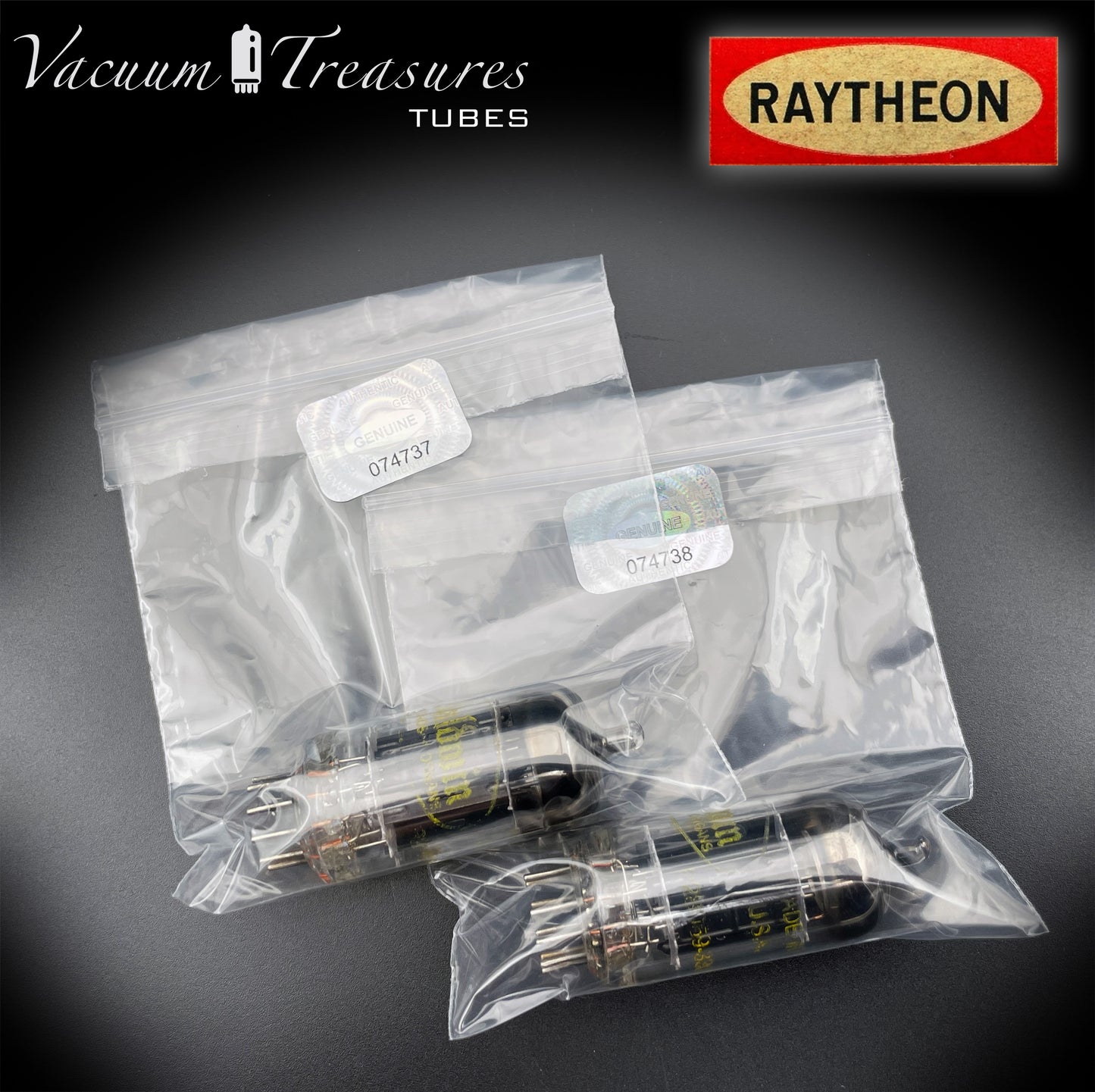 12AU7 ( ECC82 ) NOS RAYTHEON for Baldwin Long Black Plates Halo Getter Matched Tubes Made in USA '59