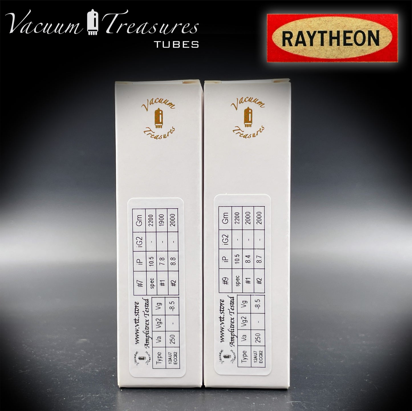 12AU7A / ECC82 NOS Baldwin by RAYTHEON Matched Pair Tubes Long Black Plates Halo Getter Made in USA '61