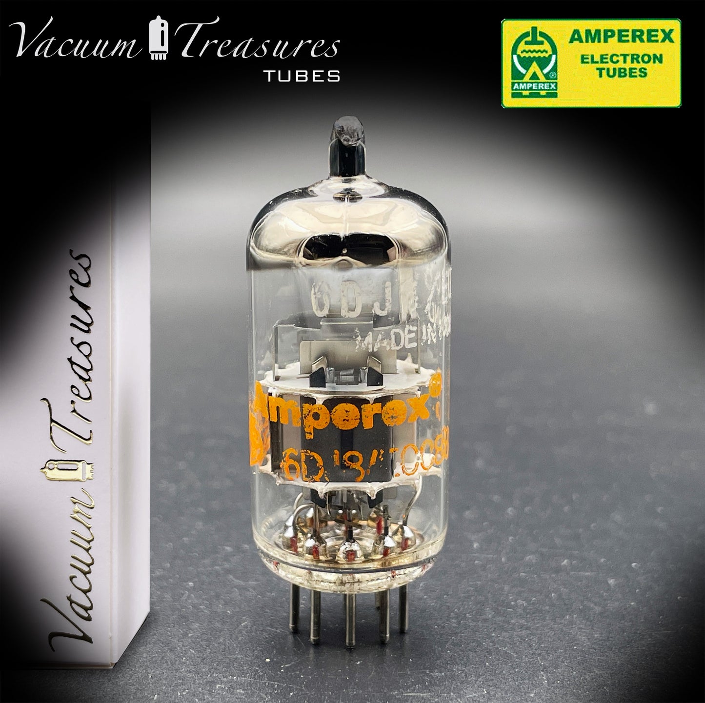 ECC88 6DJ8 NOS AMPEREX Disc Getter AMPLITREX Tested Tube Made in HOLLAND '60s