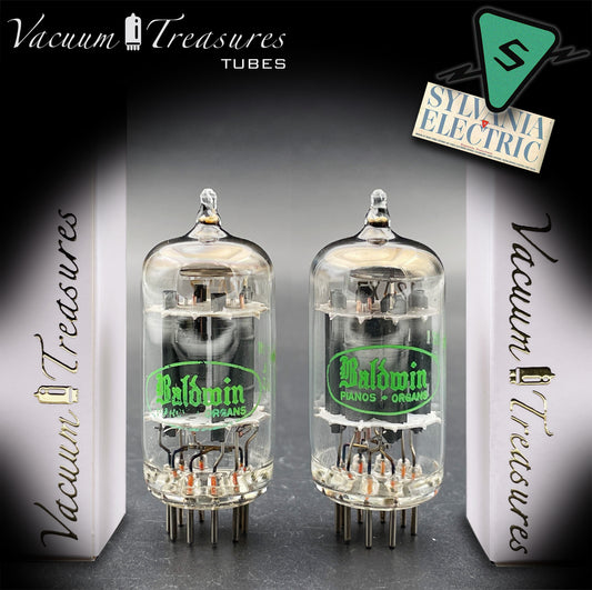 12AX7 / ECC83 Baldwin by Sylvania Matched Pair Long Gray Plates Halo Getter Made in USA