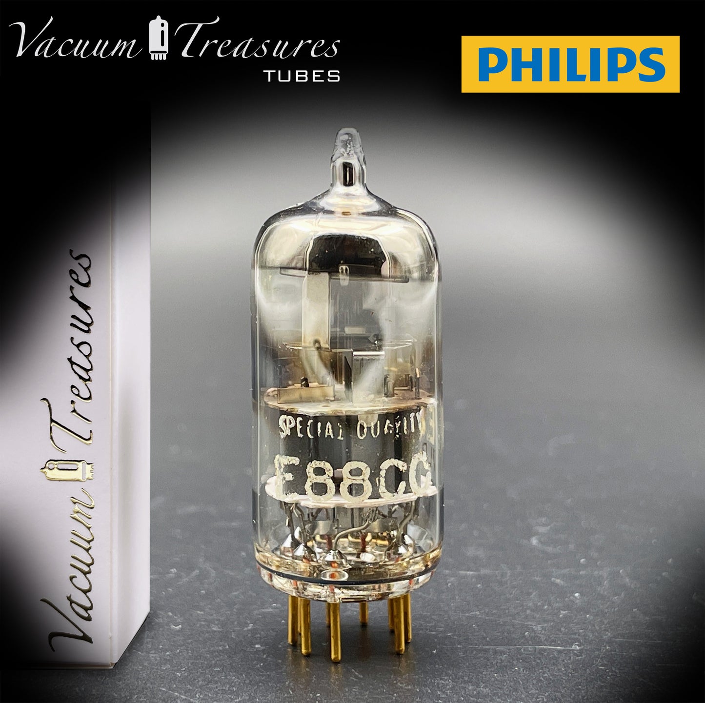 E88CC ( 6922 ) PHILIPS Special Quality Halo Getter Tube Gold Pin Made in Holland '66
