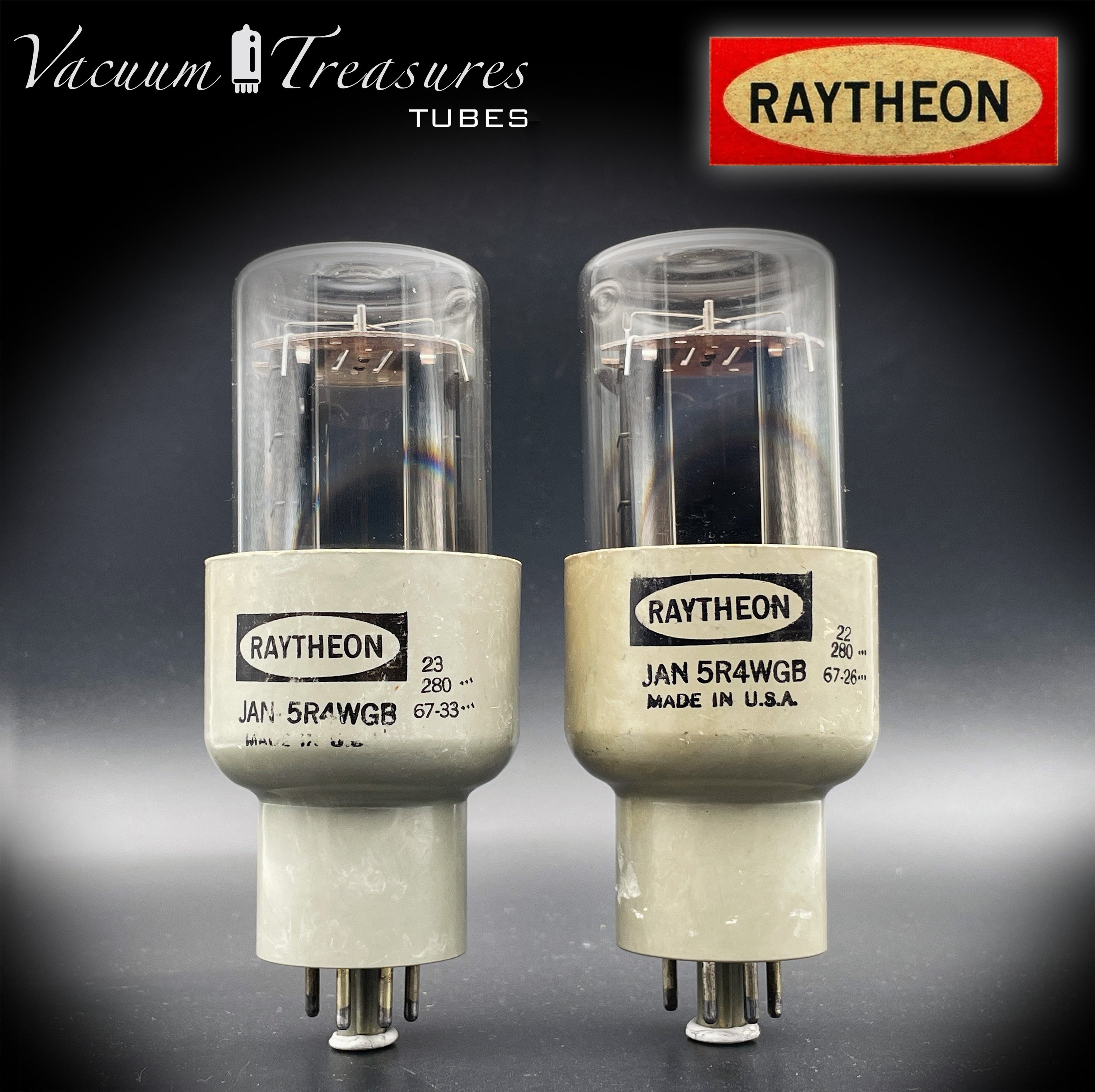 5R4WGB RAYTHEON Matched Pair – Black Plates Hanging Filaments