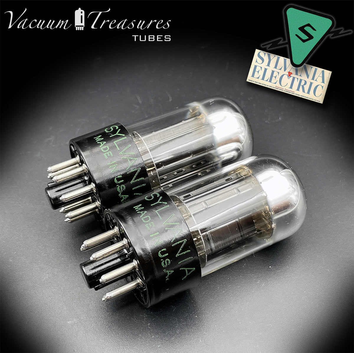 6SN7GTA NOS SYLVANIA Chrome Top Matched Pair - Same Production Code - Low Noise & Microphonics - AMPLITREX Tested