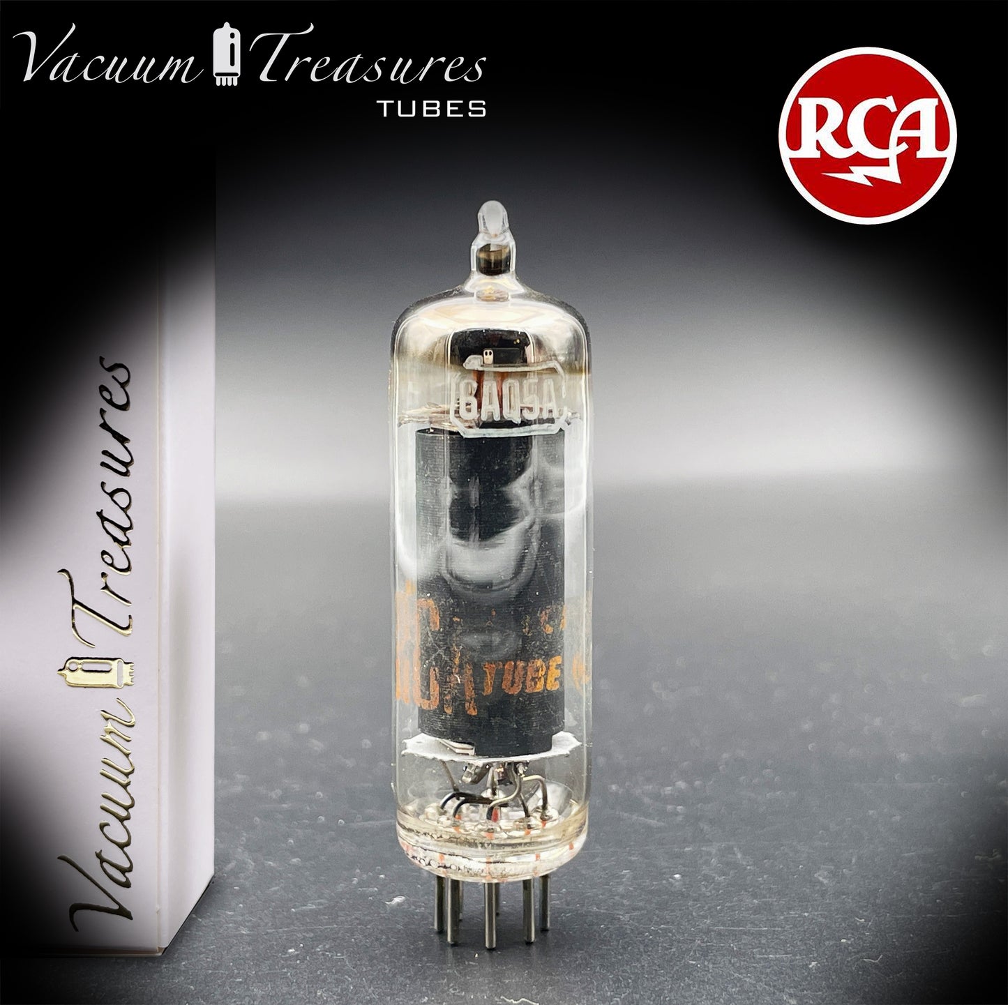 6AQ5 A ( EL90 ) RCA NOS Black Plate Halo Getter Made in USA ’59