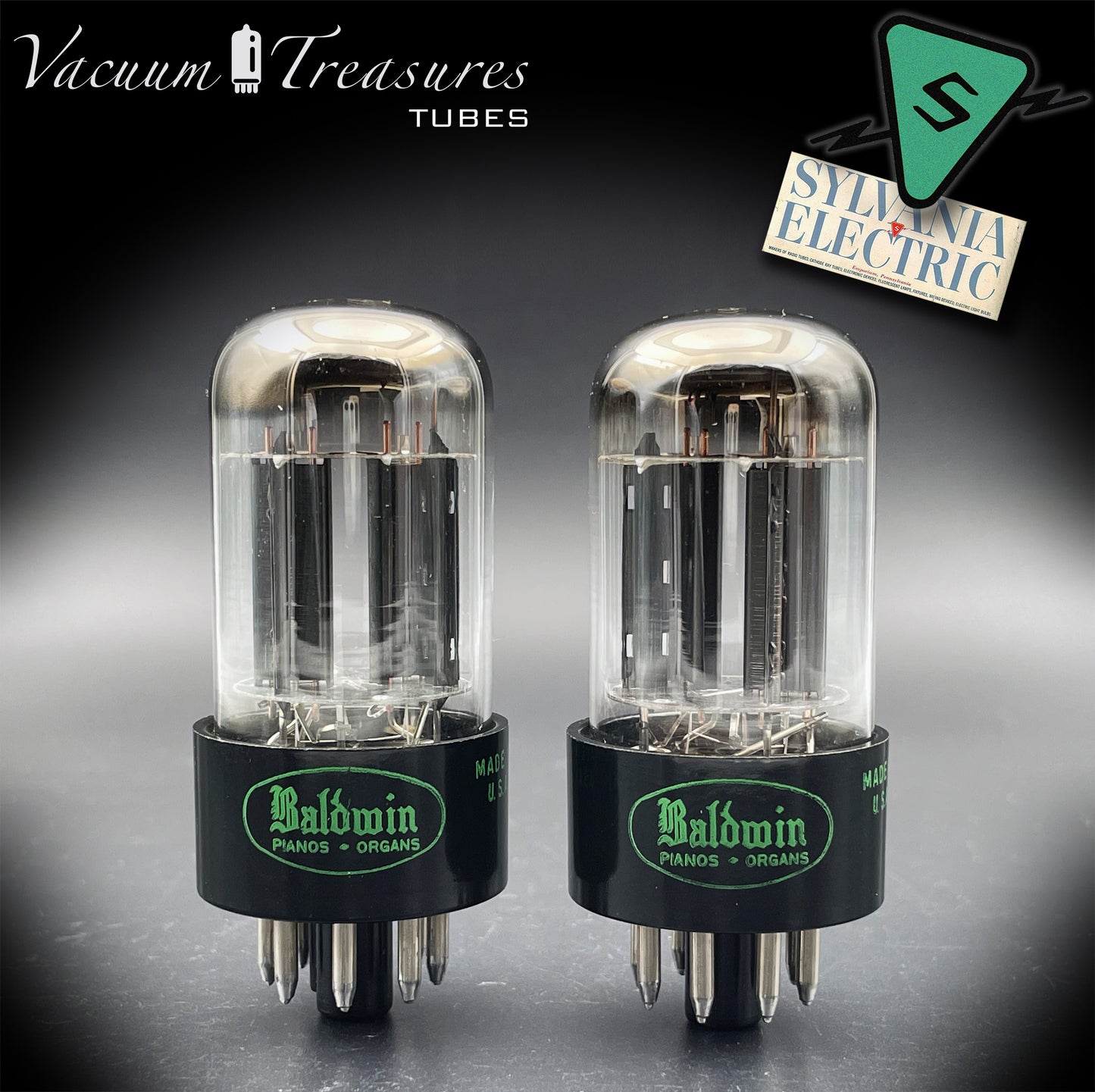 6SN7GTB Baldwin by SYLVANIA Matched Pair Black Plates Tubes Same Codes Made in USA '61
