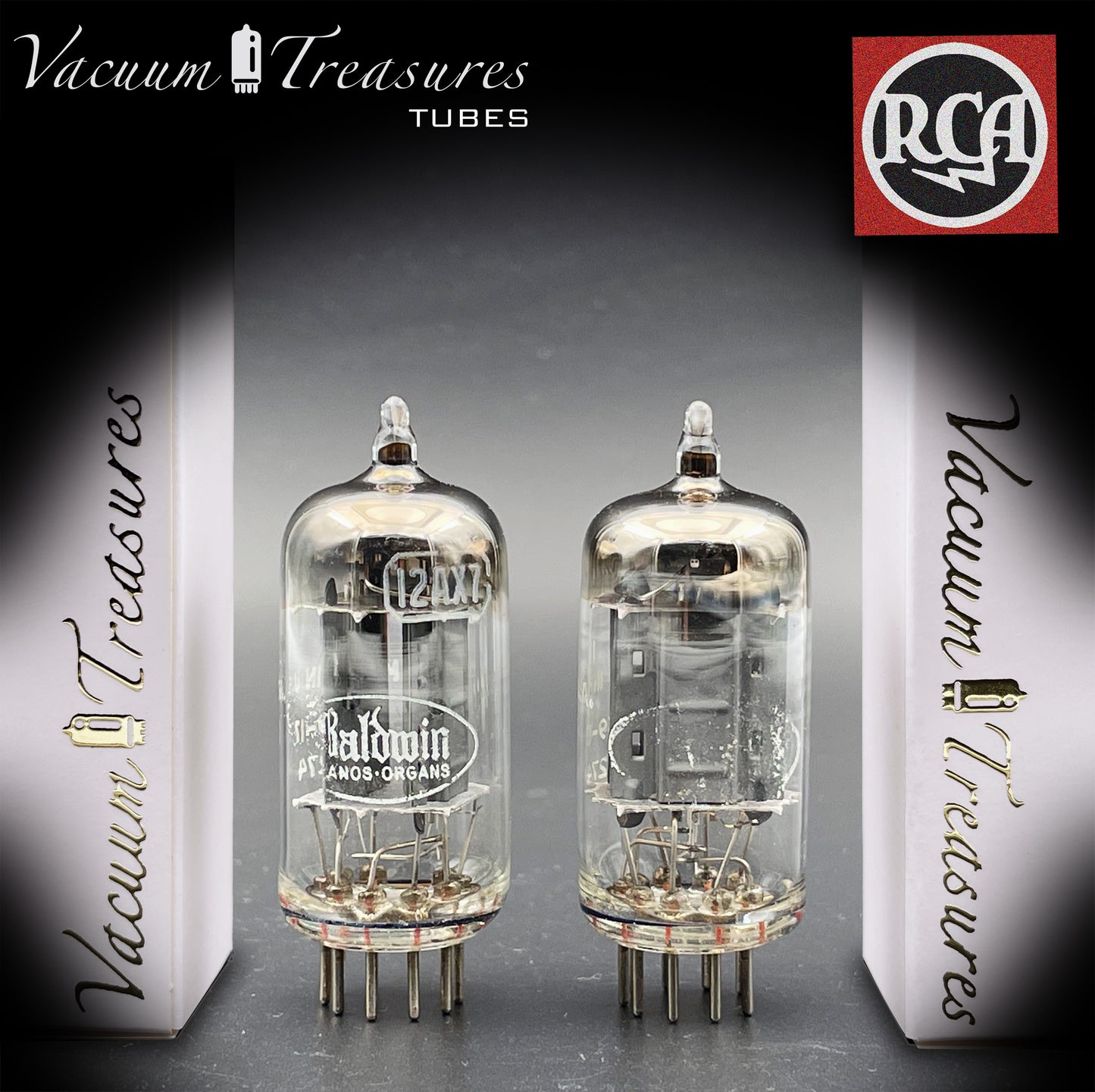 12AX7 ( ECC83 ) RCA for Baldwin Long Gray Plates Square Getter Matched Tubes MADE IN USA '59