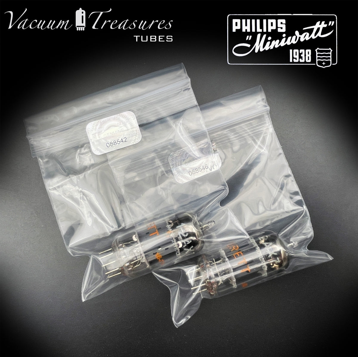12AX7 / ECC83 NOS EVERETT by Philips Heerlen Matched Pair 1964 Short Gray Plates HOLLAND MADE