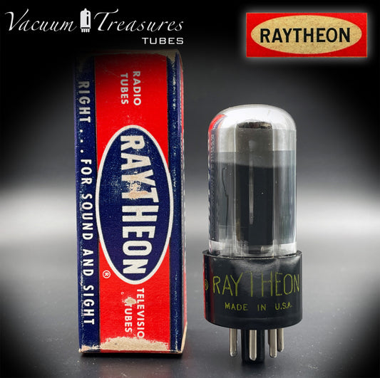6V6 GT RAYTHEON NIB Tube testé en verre noir avec dessus chromé fabriqué aux États-Unis '55