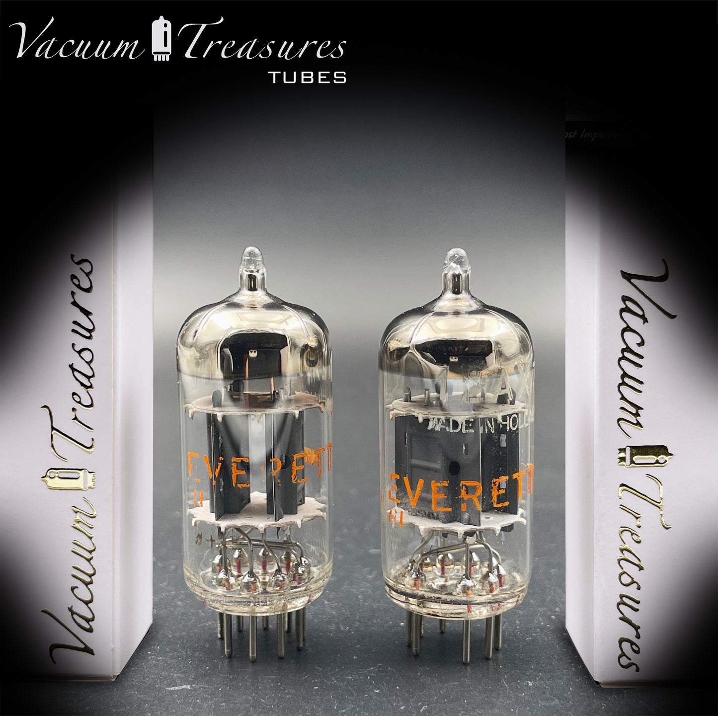 12AX7 / ECC83 NOS EVERETT by Philips Heerlen Matched Pair 1964 Short Gray Plates HOLLAND MADE