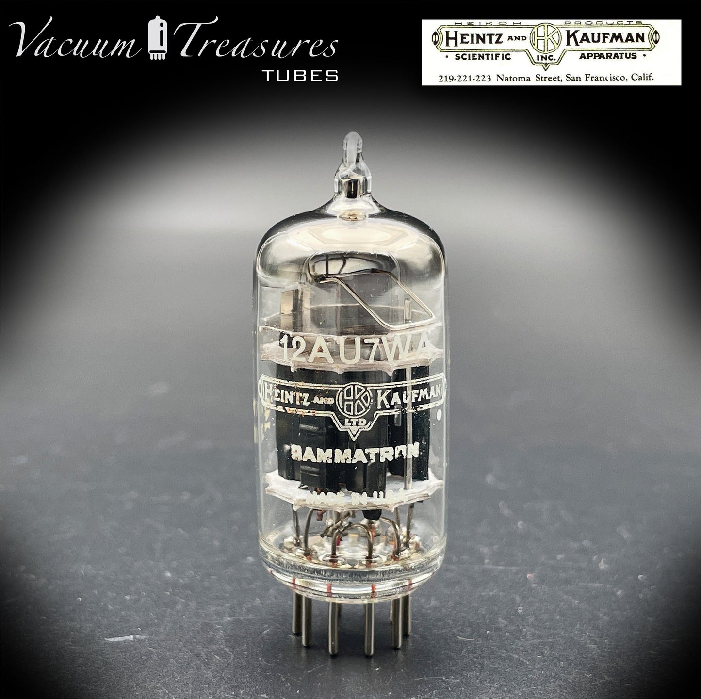 12AU7WA / CV4003 / 6189 Heinz &amp; Kauffman Triple Mica Black Plates Square Getter Made in USA