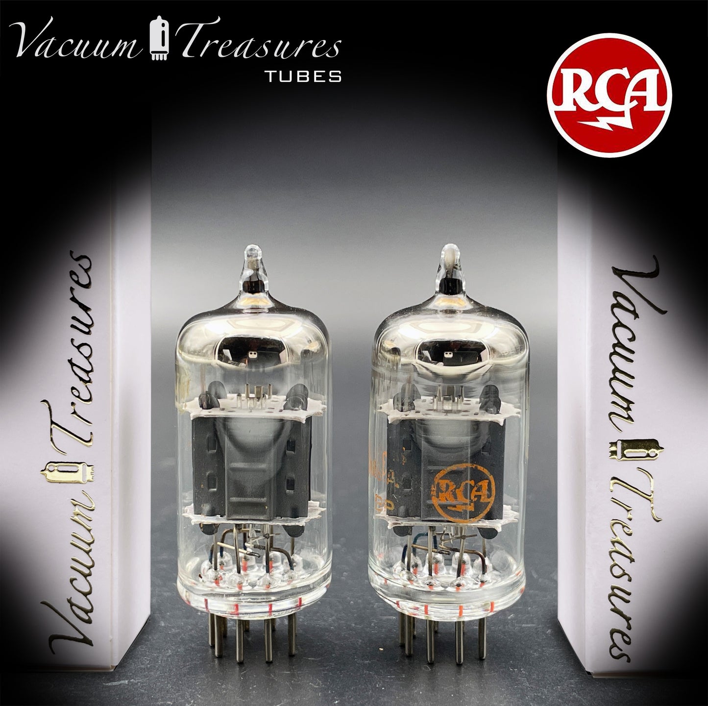 12AX7 / ECC83 RCA Short Gray Plates Halo Getter Matched Pair Tubes Made in USA '60s